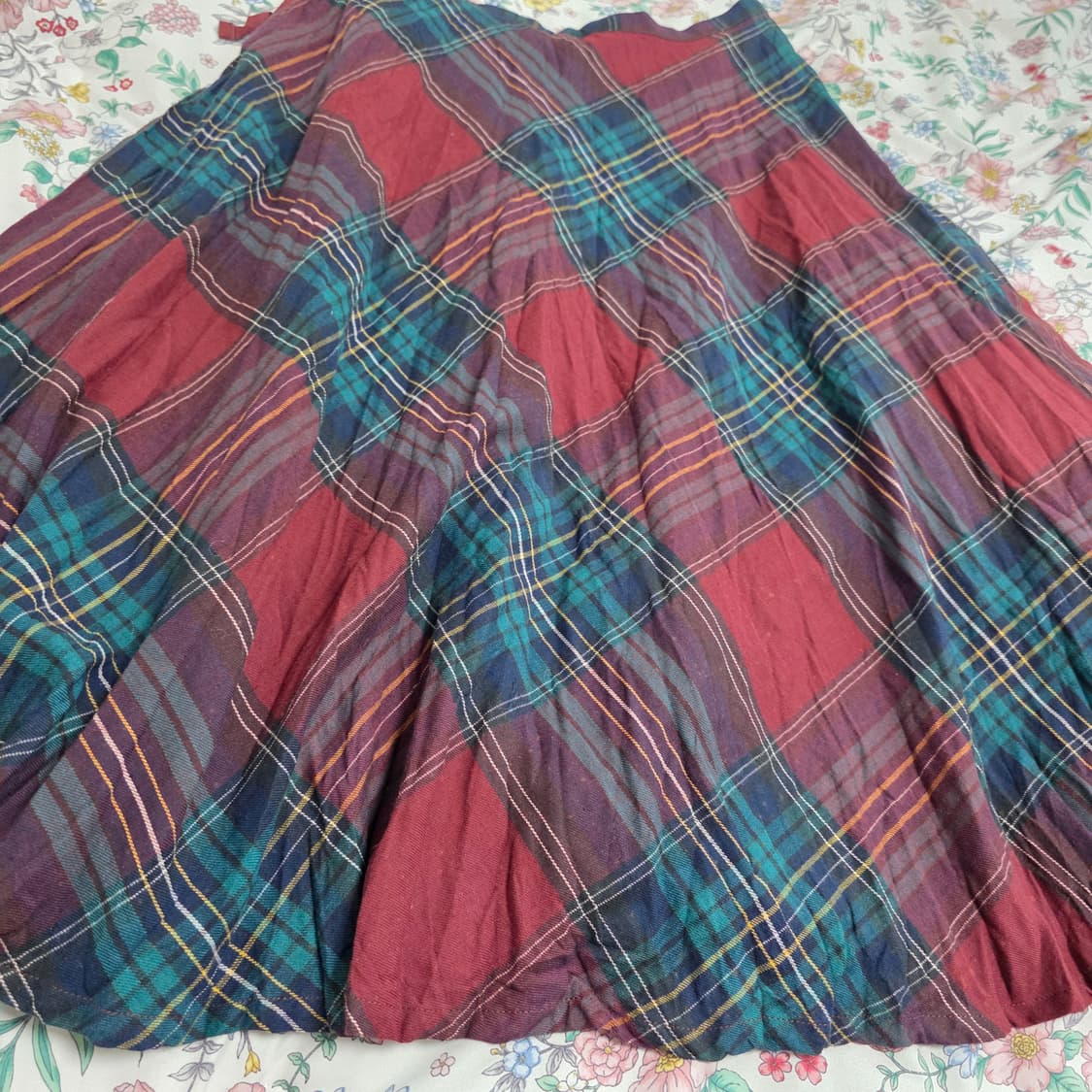 일본빈티지)스즈코모리걸 90s00s 레드x그린 체크 리본 로맨틱 스커트 상품이미지4