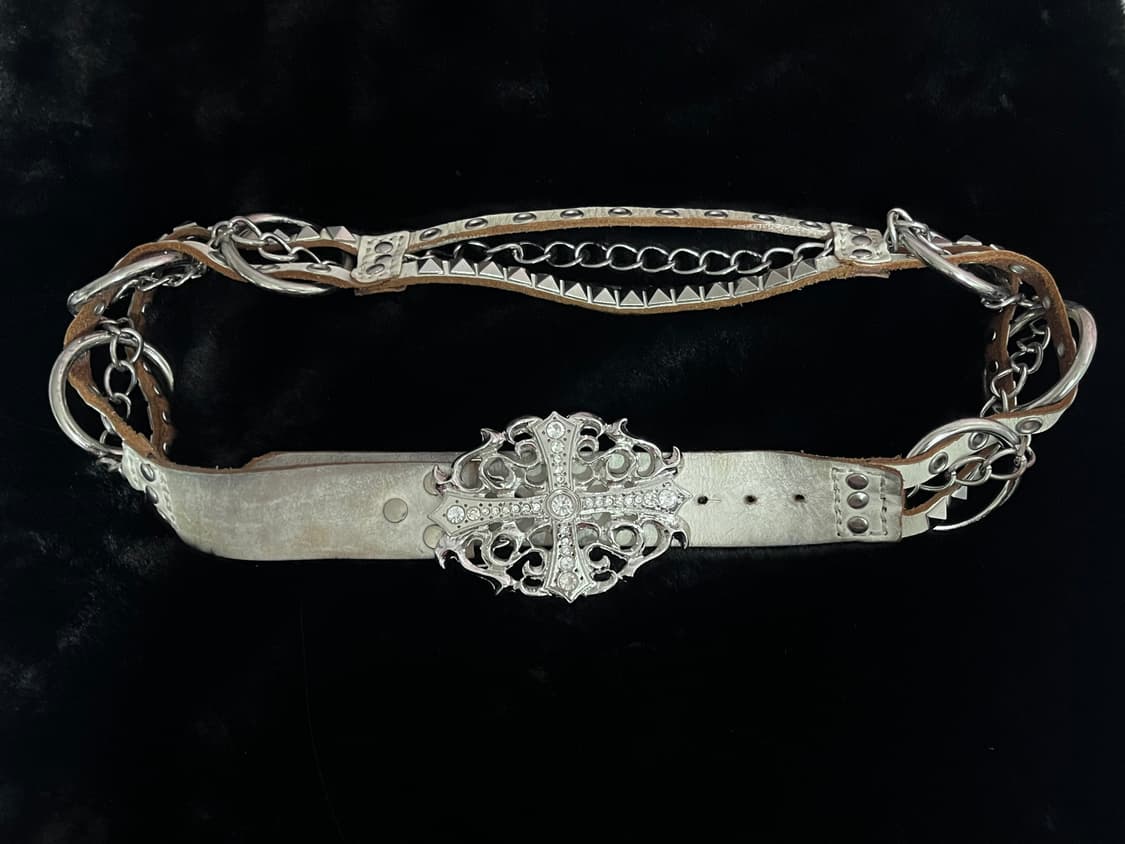 화이트 십자가 가죽 벨트 빈티지 일브 일본빈티지 상품이미지1