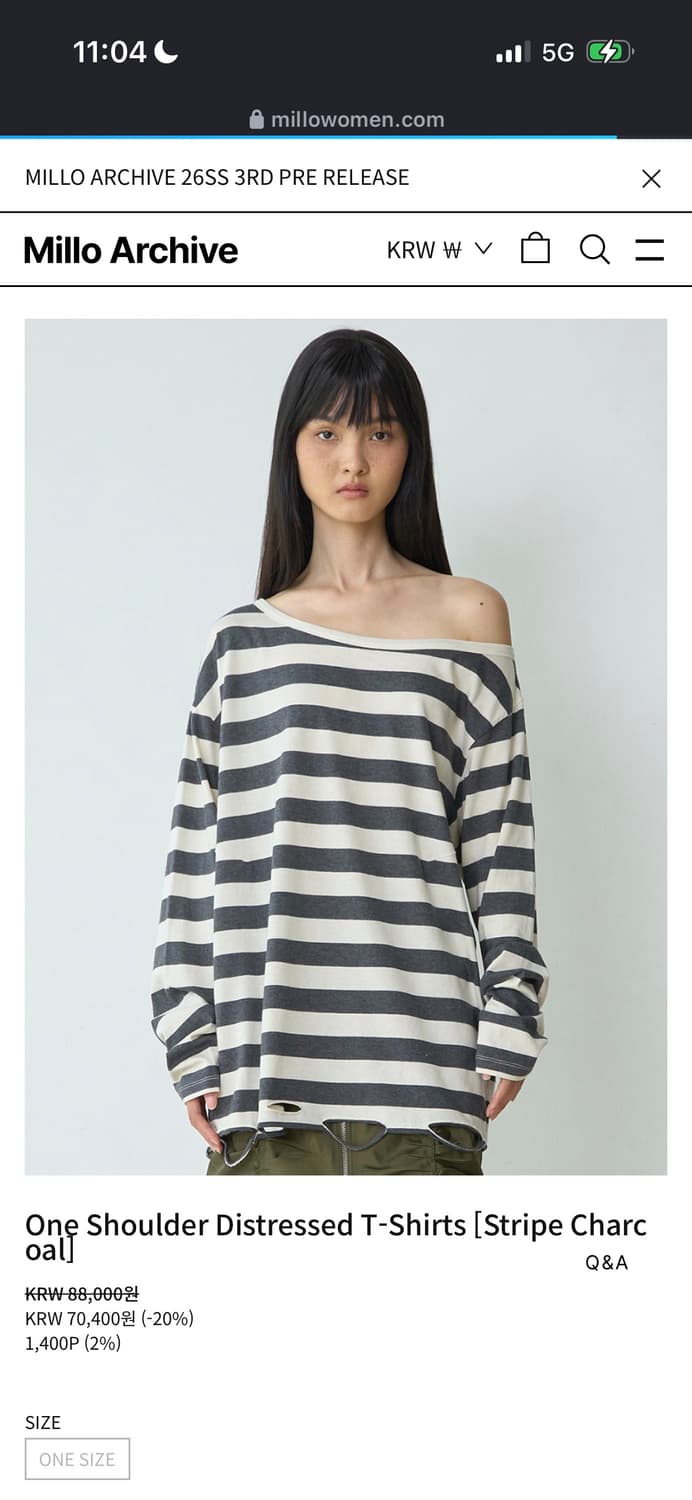 구해요)) 밀로 우먼 원 숄더 디스트레드 티서츠 차콜 상품이미지1
