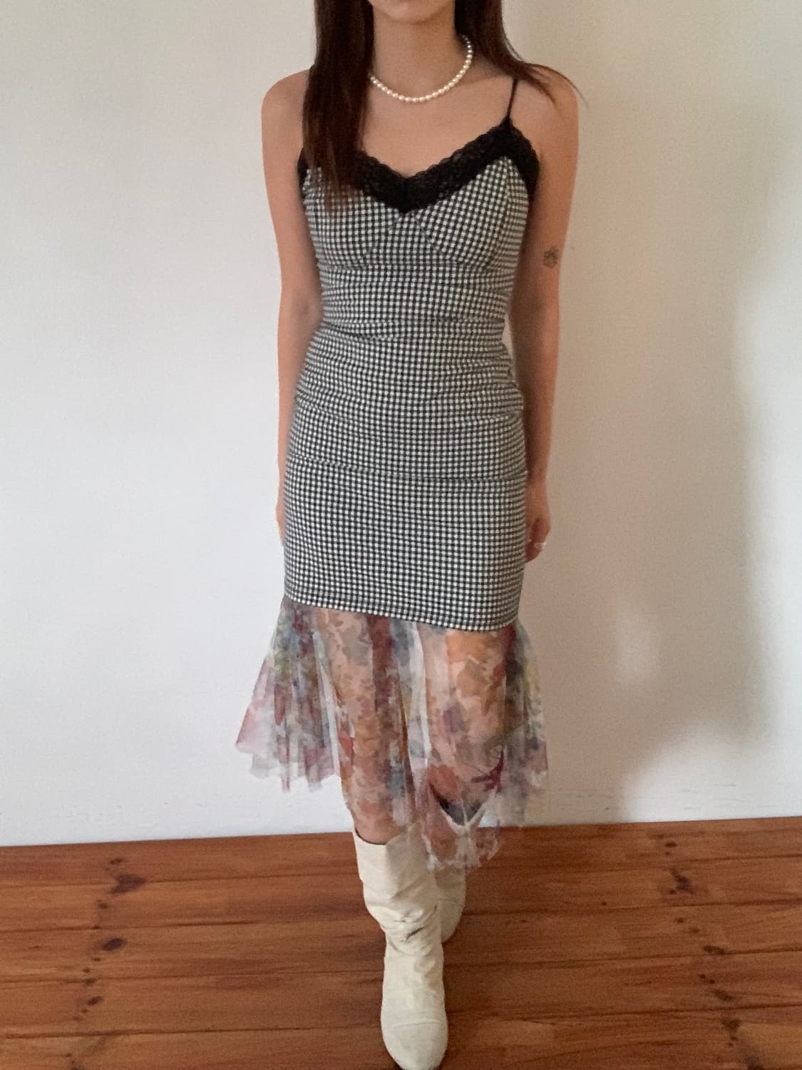 Check Lace Mini Dress 상품이미지1