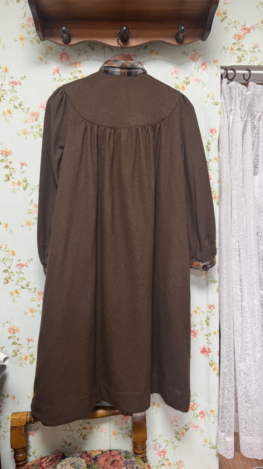 브라운 체크 카라 롱 원피스 상품이미지2