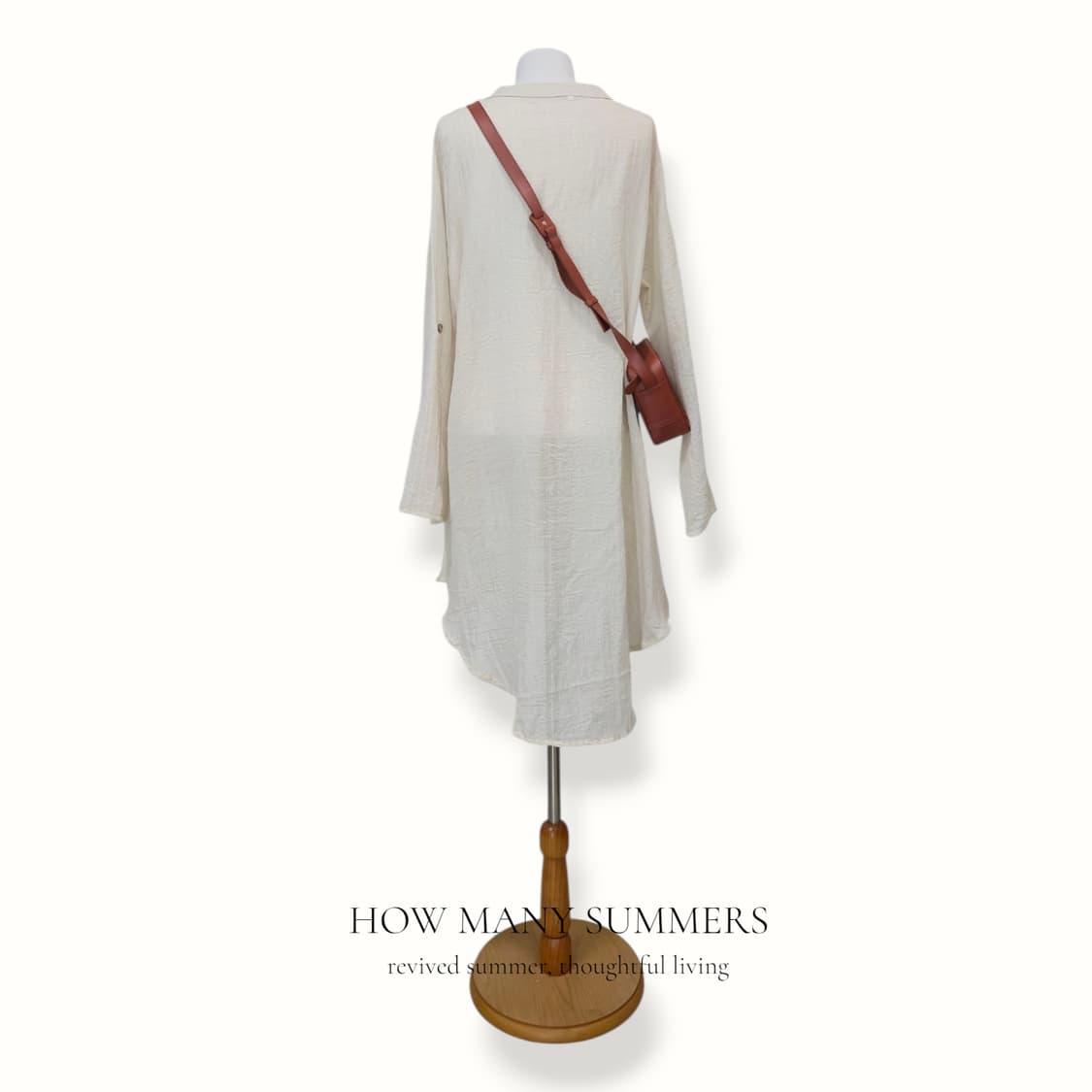 린넨 셔츠 롱 원피스 라이트베이지 밴드카라 긴팔 튜닉
 상품이미지3