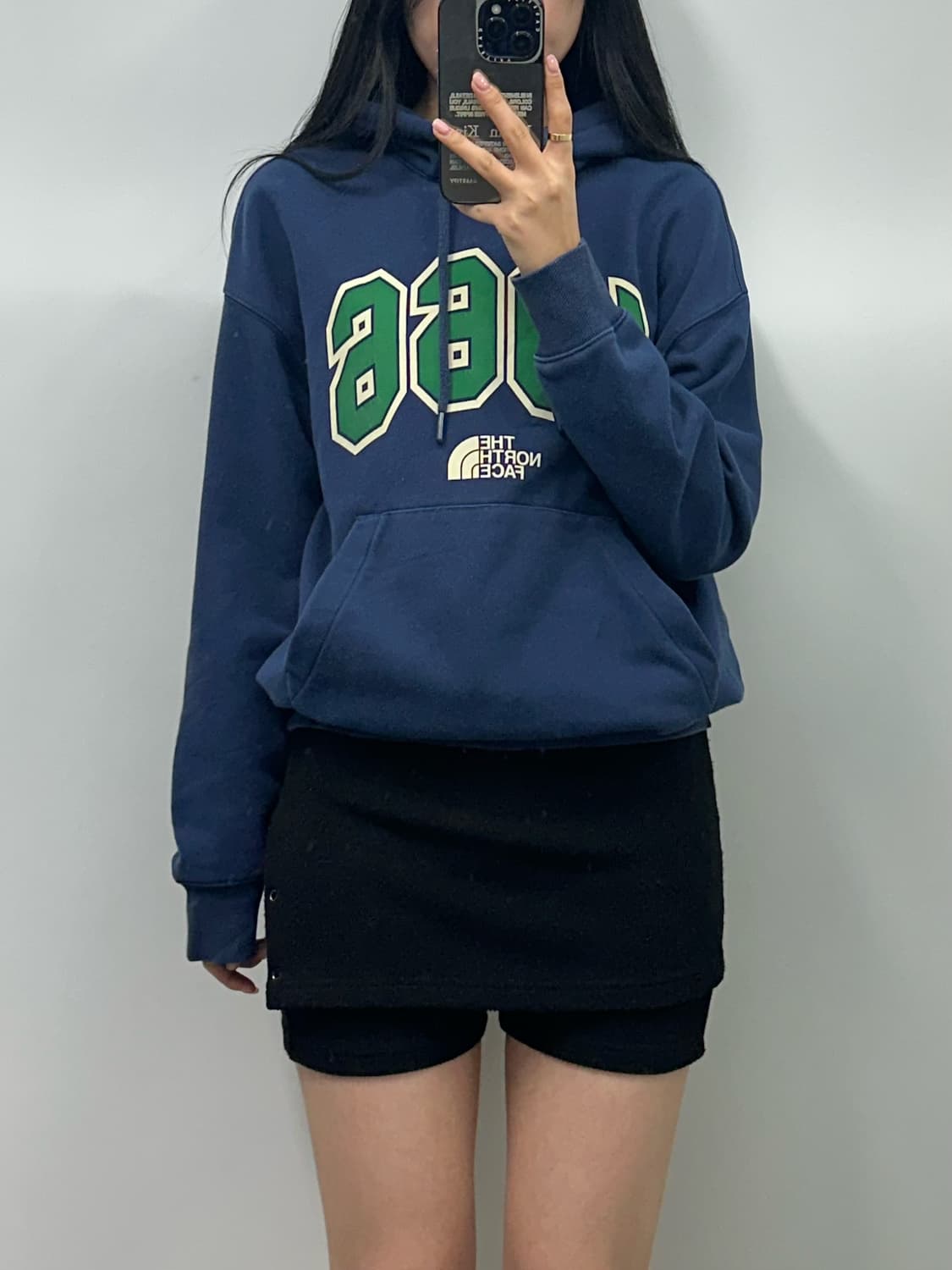 노스페이스 센터로고 네이비 후드티 상품이미지1