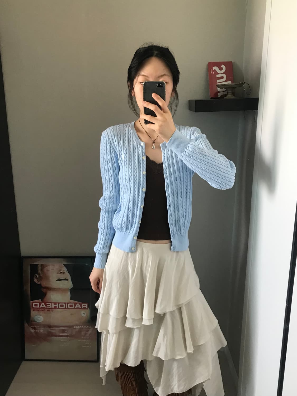 폴로 랄프로렌 QR코드 케이블 니트 가디건 스카이블루 상품이미지5