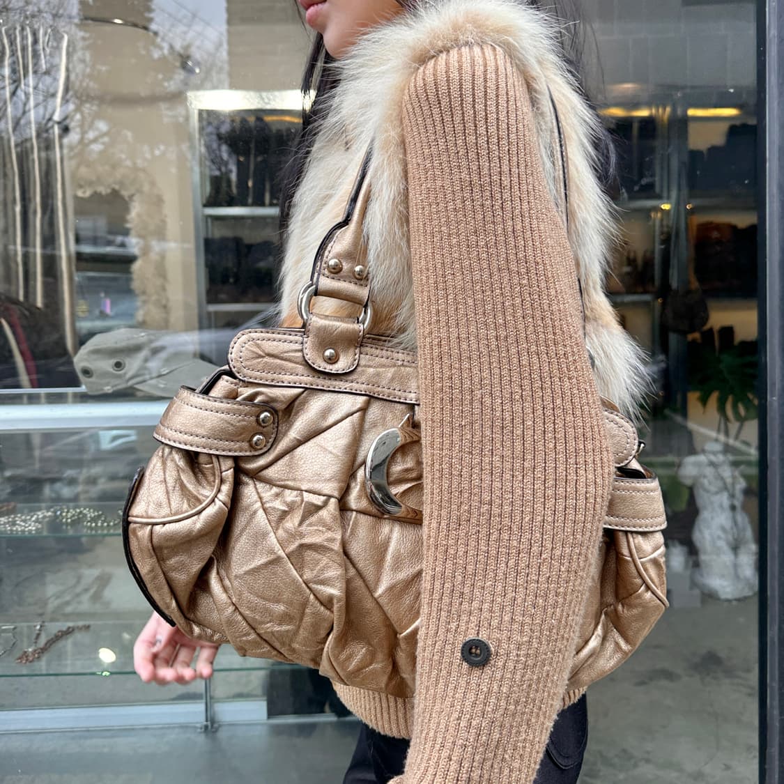 00s 빈티지 게스 골드 메탈 가방 상품이미지8