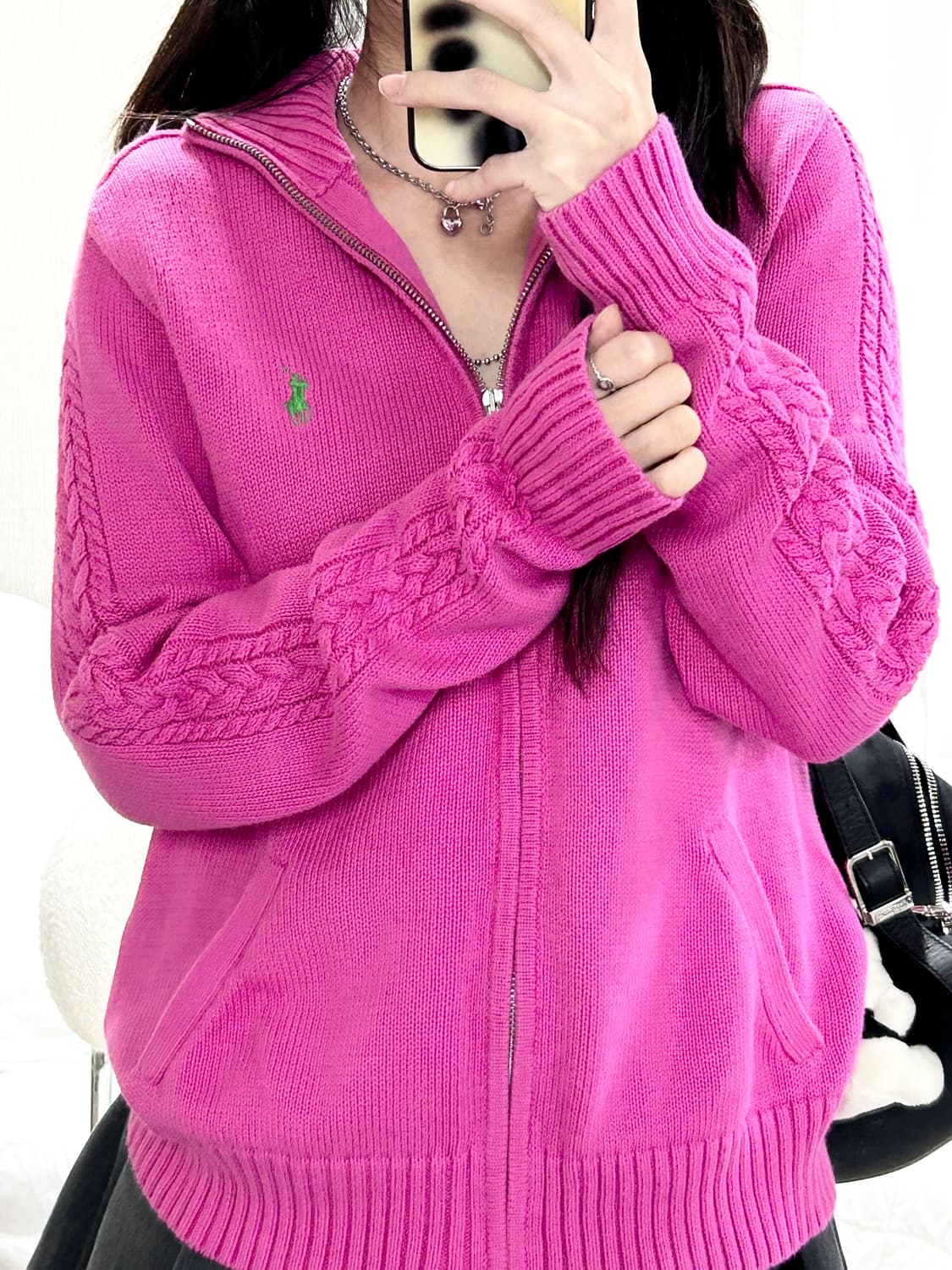 폴로 연두포니 핑크 니트집업 상품이미지3