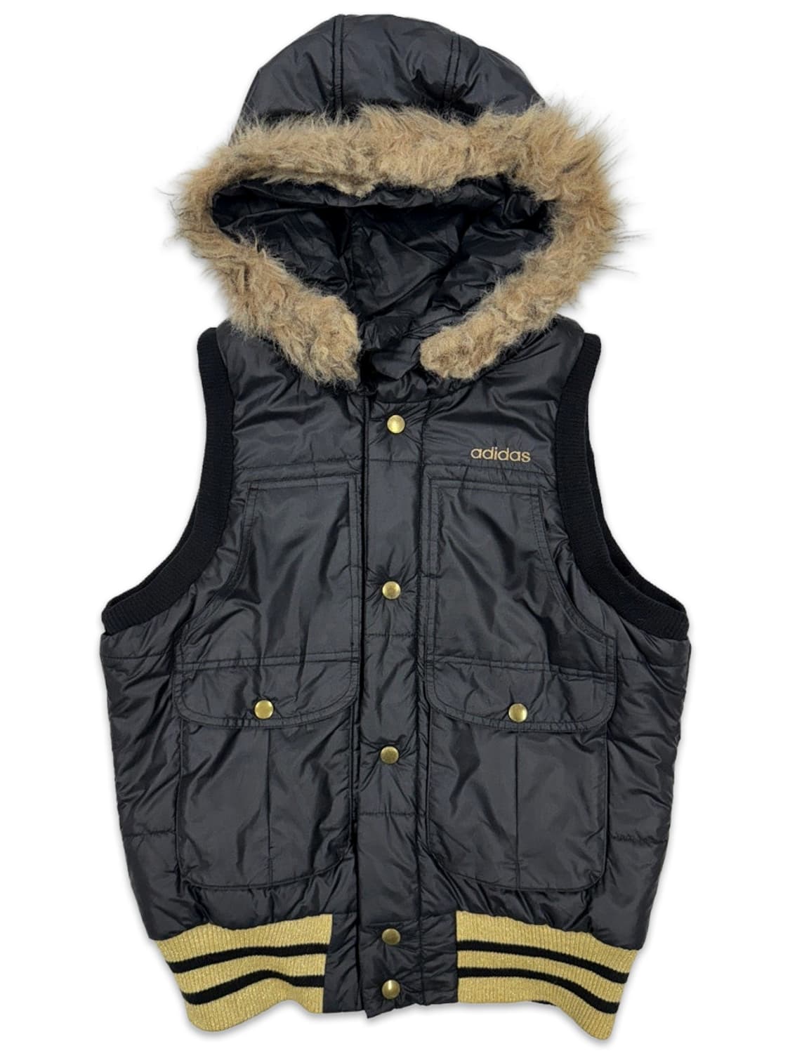 빈티지 아디다스 블랙 펴 후드 패딩 베스트 상품이미지2