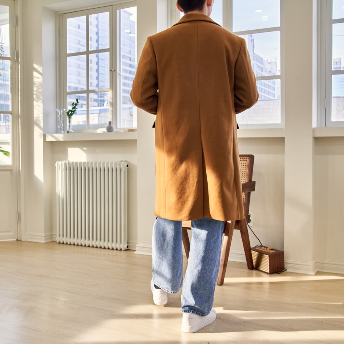 남자 세미오버핏 울 싱글 버튼  롱 코트 (카멜) 105(XL) 상품이미지6