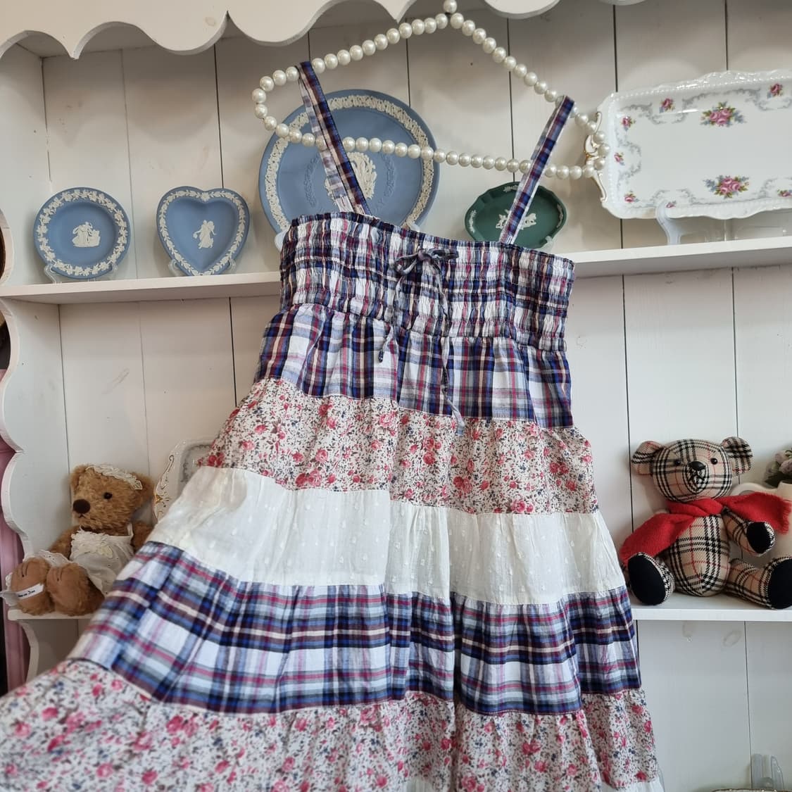 클레프 드 솔(CLEF DE SOL) 체크&플라워 패치원피스 상품이미지3