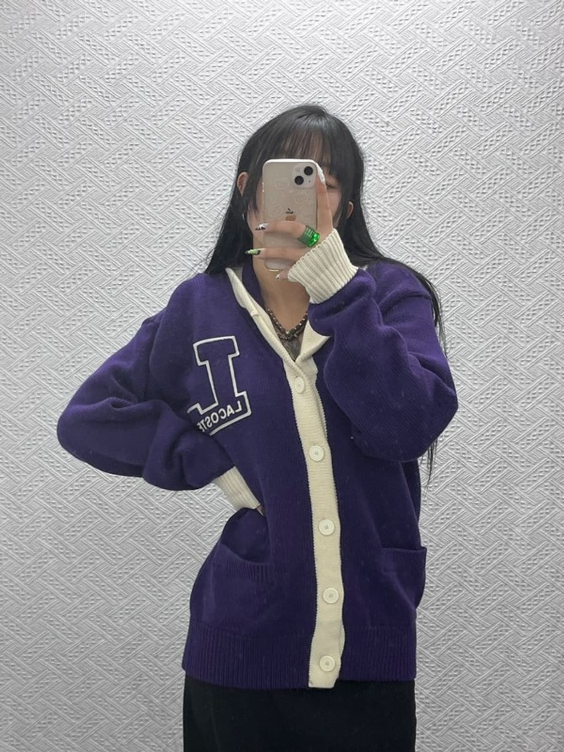 라코스테 숄카라 빅로고 레트로 퍼플 울 니트 가디건 4 C08659 상품이미지2