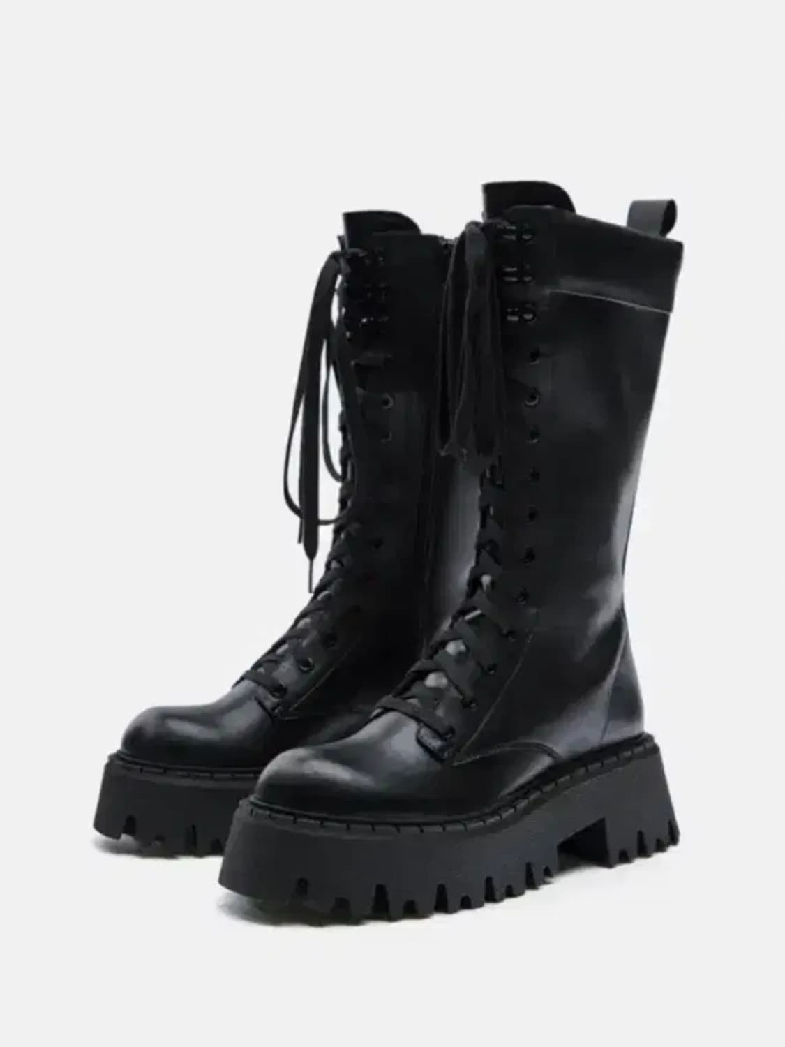 zara 자라 레이스업 트랙솔 레더 부츠 블랙 상품이미지5