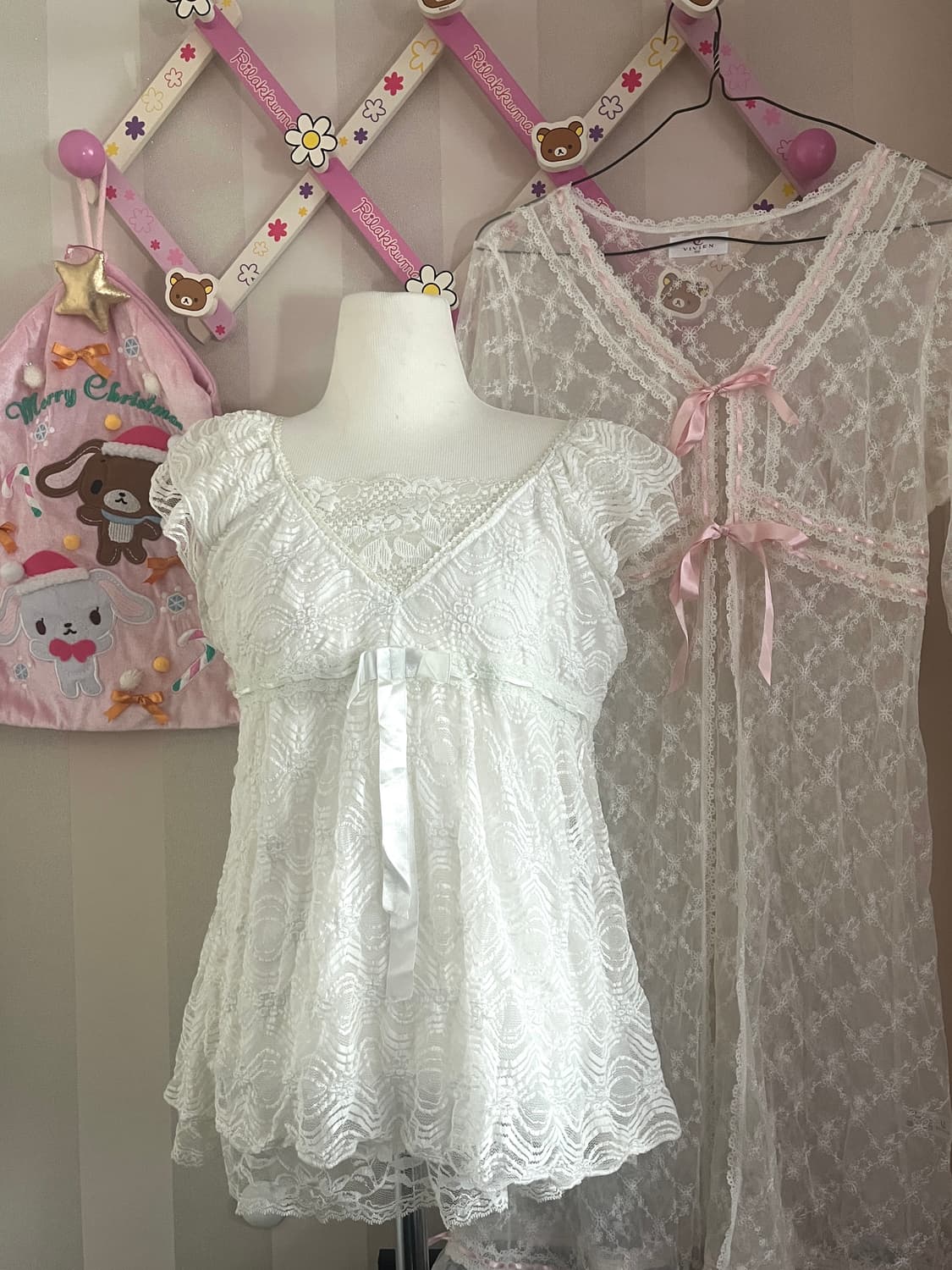 빈티지러블리코디세트레이스블라우스리본슬립로브가디건 상품이미지1