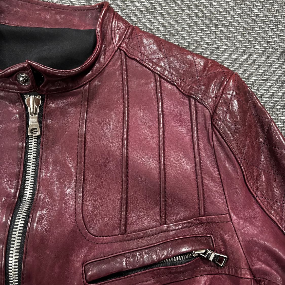 급처 이태리 슬림 크로스 베지터블 램스킨 자켓 버건디 상품이미지5