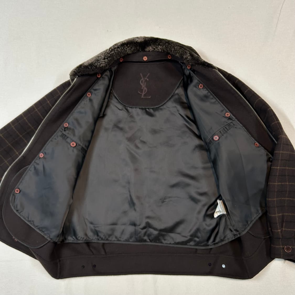 L) YSL 입생로랑 브라운 양털 퍼 울 코트 자켓 상품이미지4