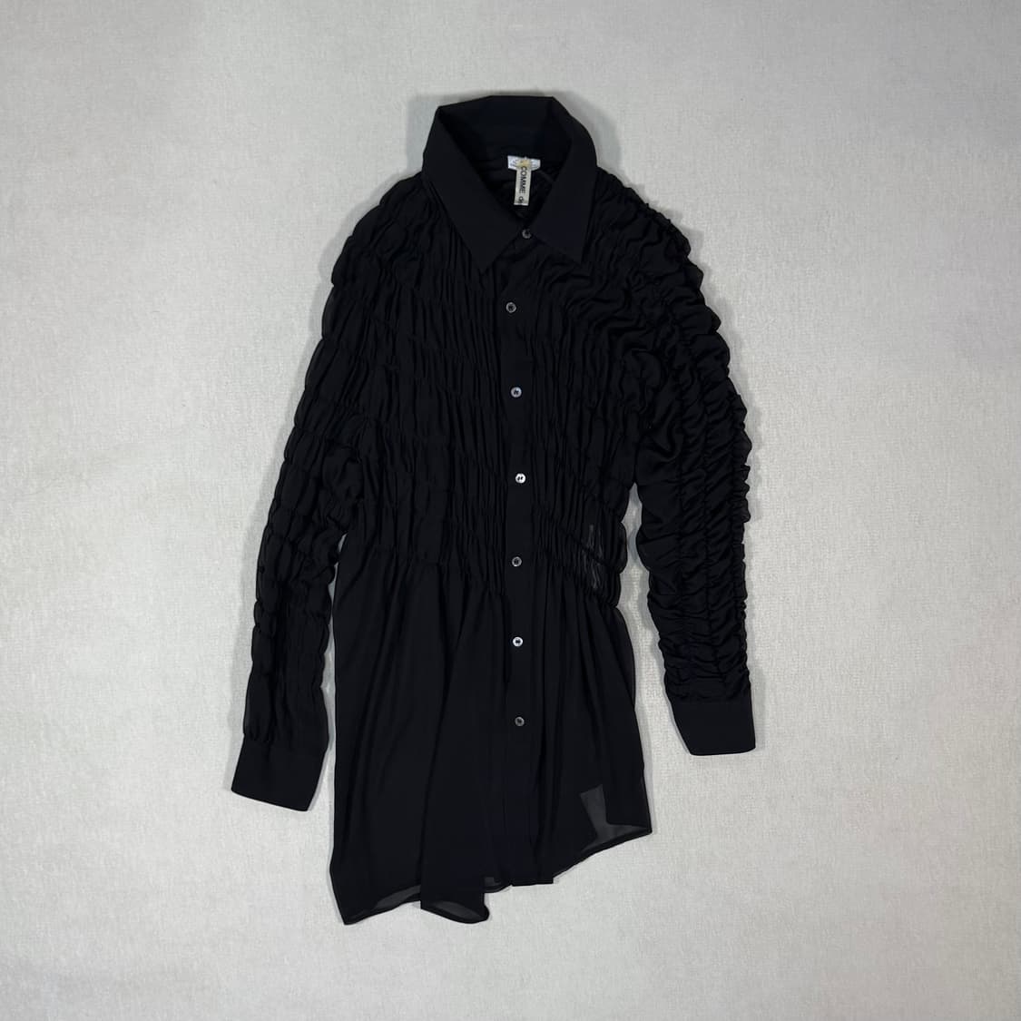 Gathered Asymmetrical Black Blouse shirt 상품이미지1