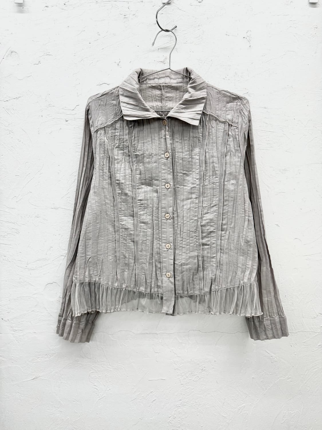 JPN 매쉬 핀턱 플리츠 블라우스 상품이미지1