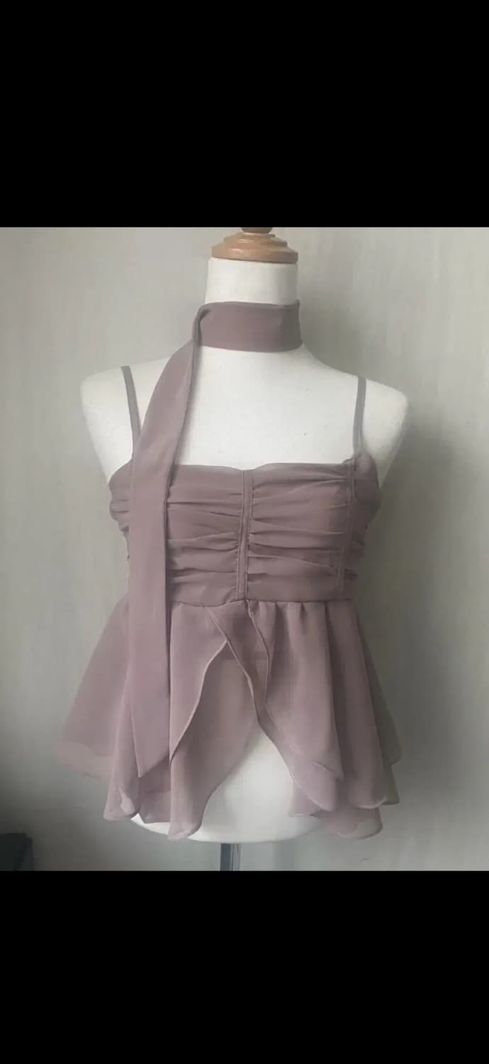 엔젤넘버555 로즈 슬리브리스 셔링 탑 M 상품이미지4