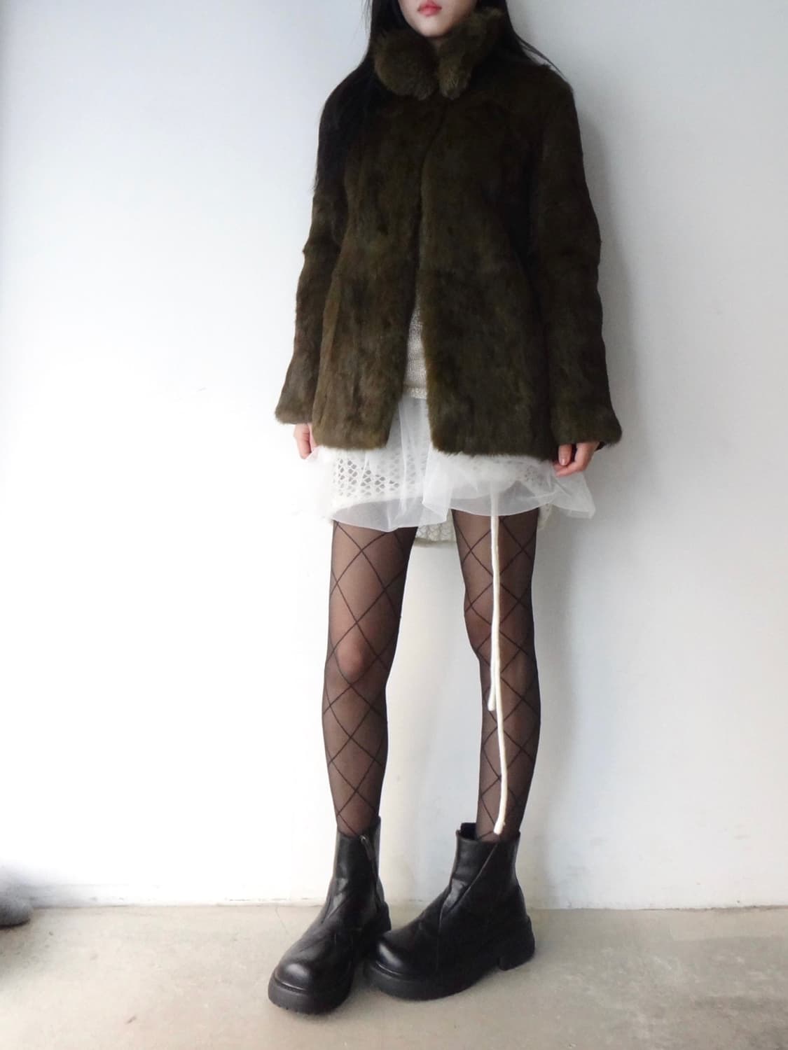 Elegant rabbit fur jacket / khaki 상품이미지5