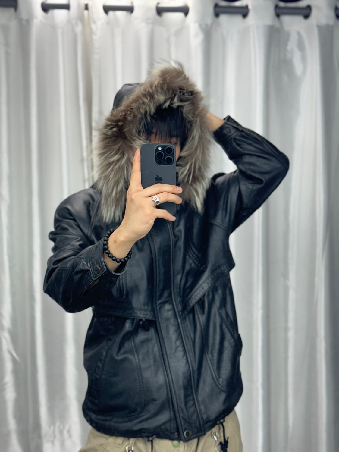 Vintage leather fur half coat 상품이미지5