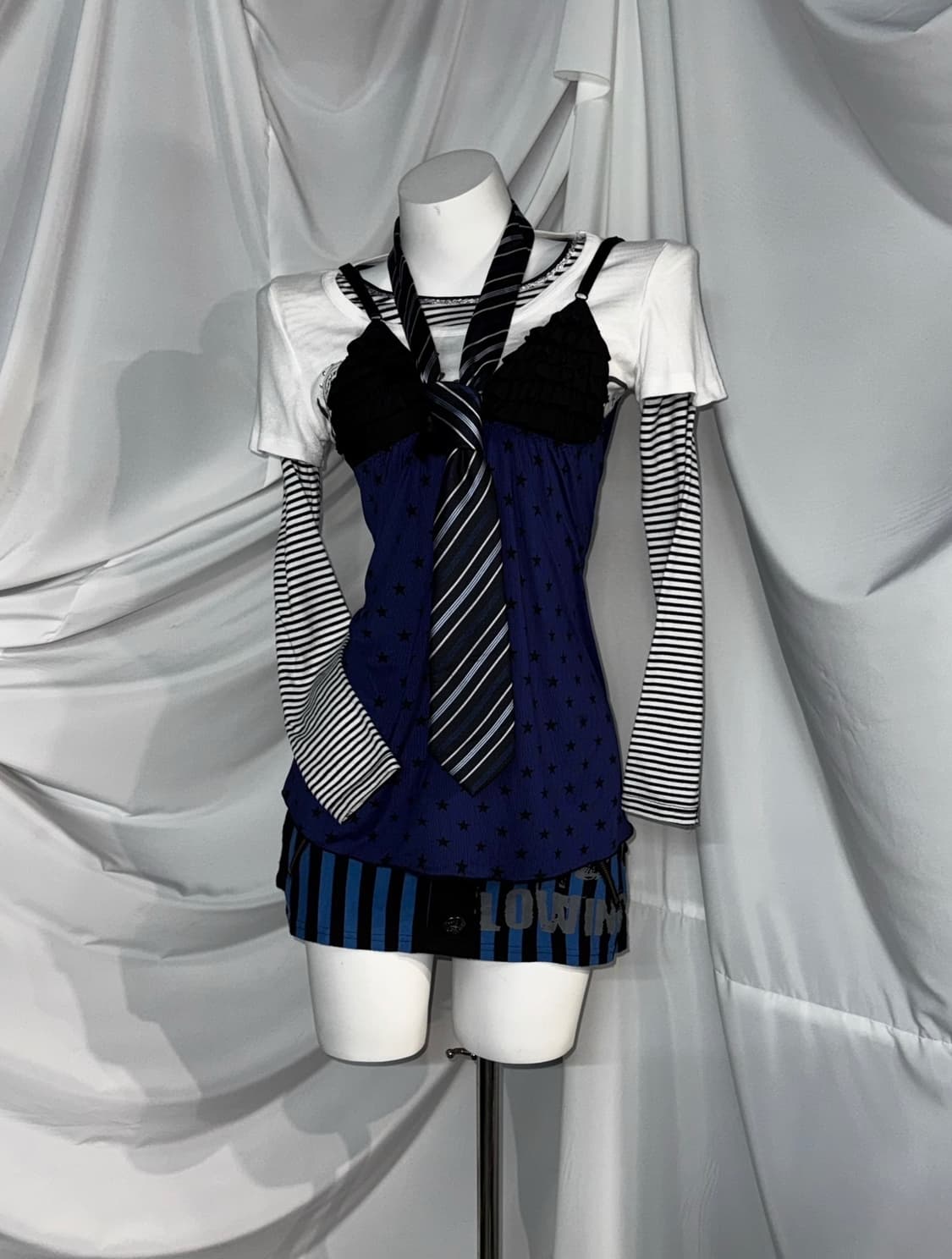 캐캐체 아무사복깔 키치펑크 블루 스트라이프 코디세트  상품이미지9