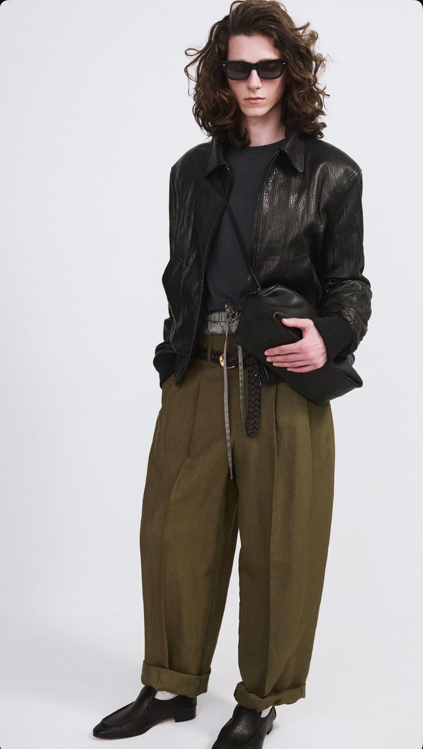 렉토 26SS 리넨 블렌드 플리티드 팬츠 카키 상품이미지6