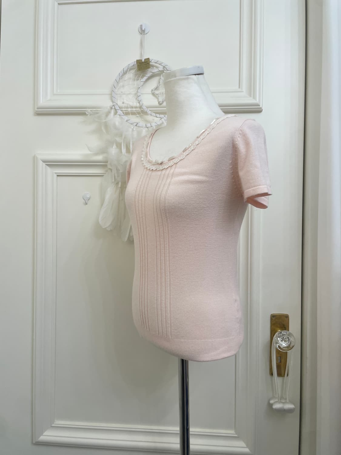 pink basic cardigan&bow point half knit 상품이미지7
