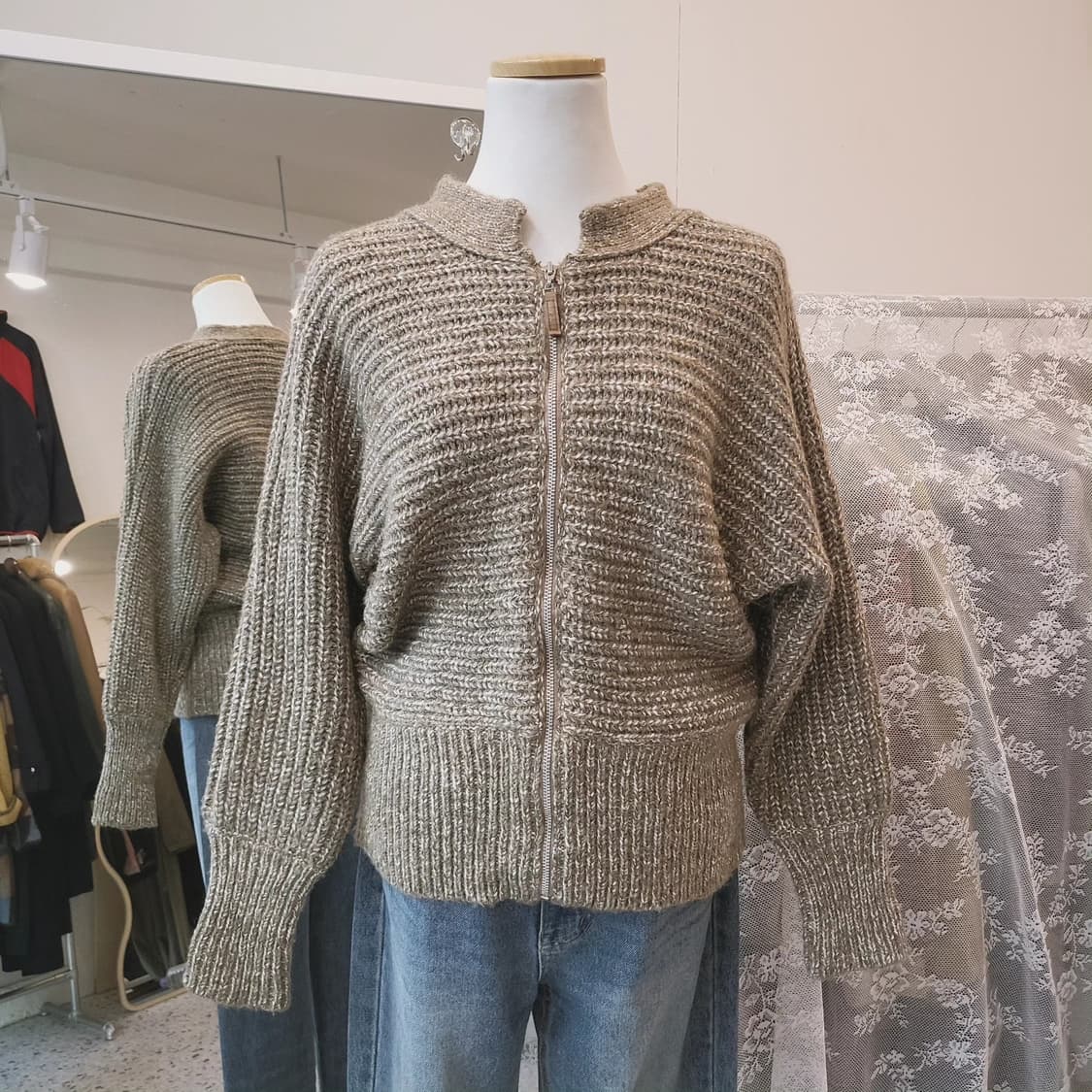 Otto 오트밀 울 집업 니트가디건 Free 상품이미지1