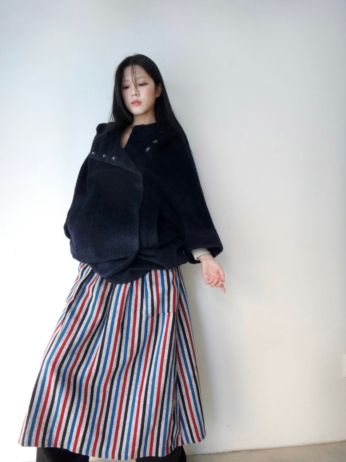 poncho warm alpaca hoody coat / navy 상품이미지7