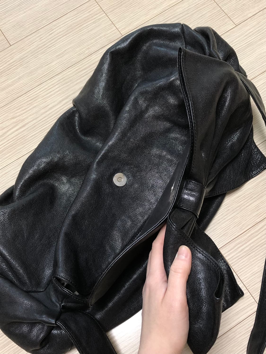 2way 검정 리본 가죽 가방 레더 숄더백 크로스백 상품이미지3