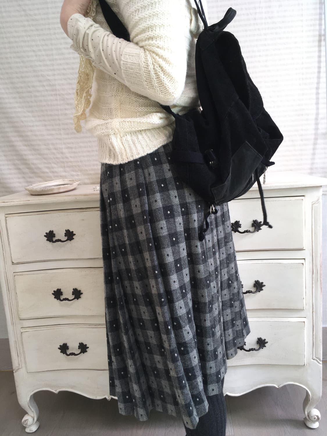 jpn vintage charcoal dot check skirt 상품이미지6