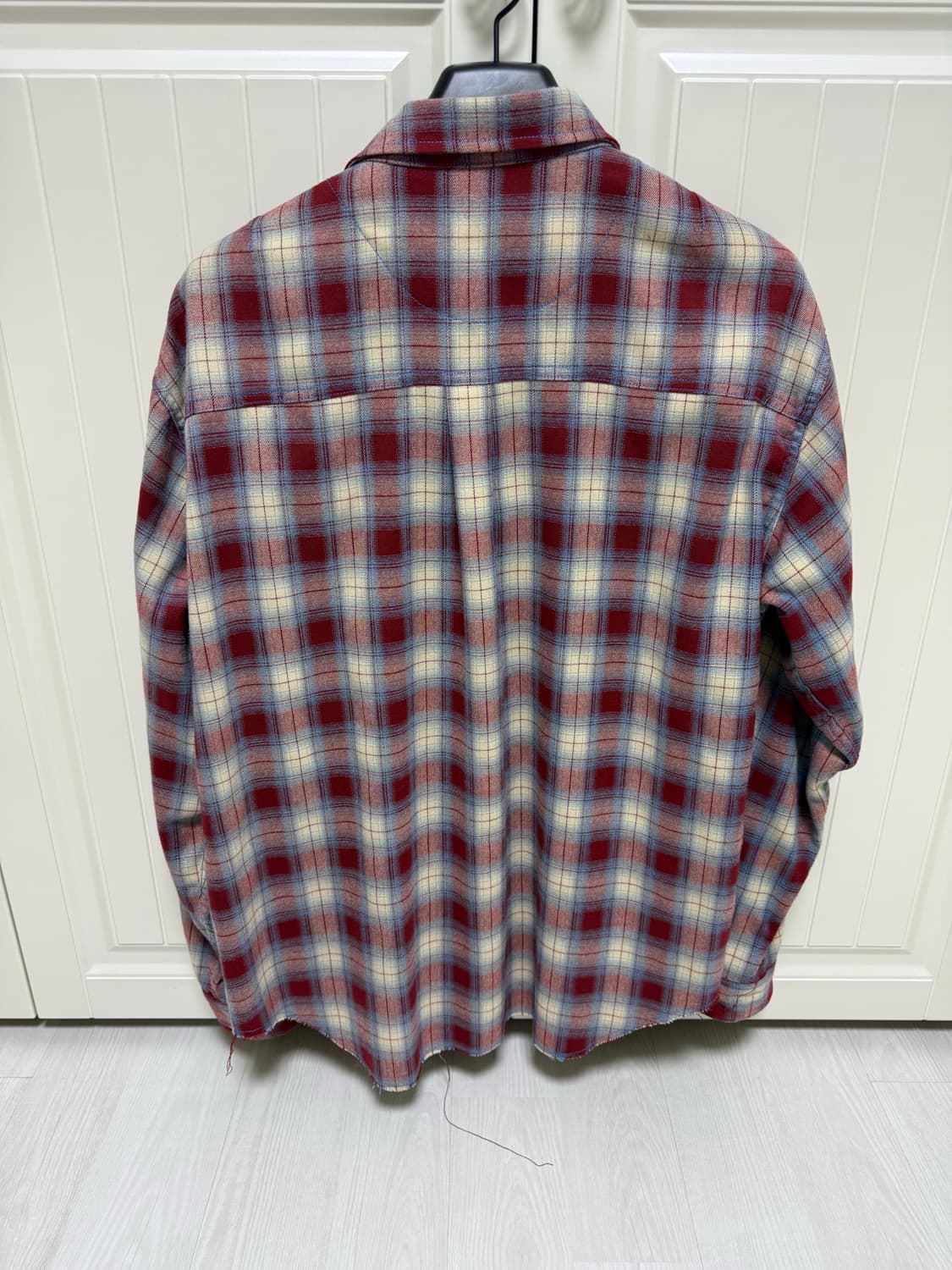 Cut&Zip Flannel Shirts (Red/Sky blue) 상품이미지2