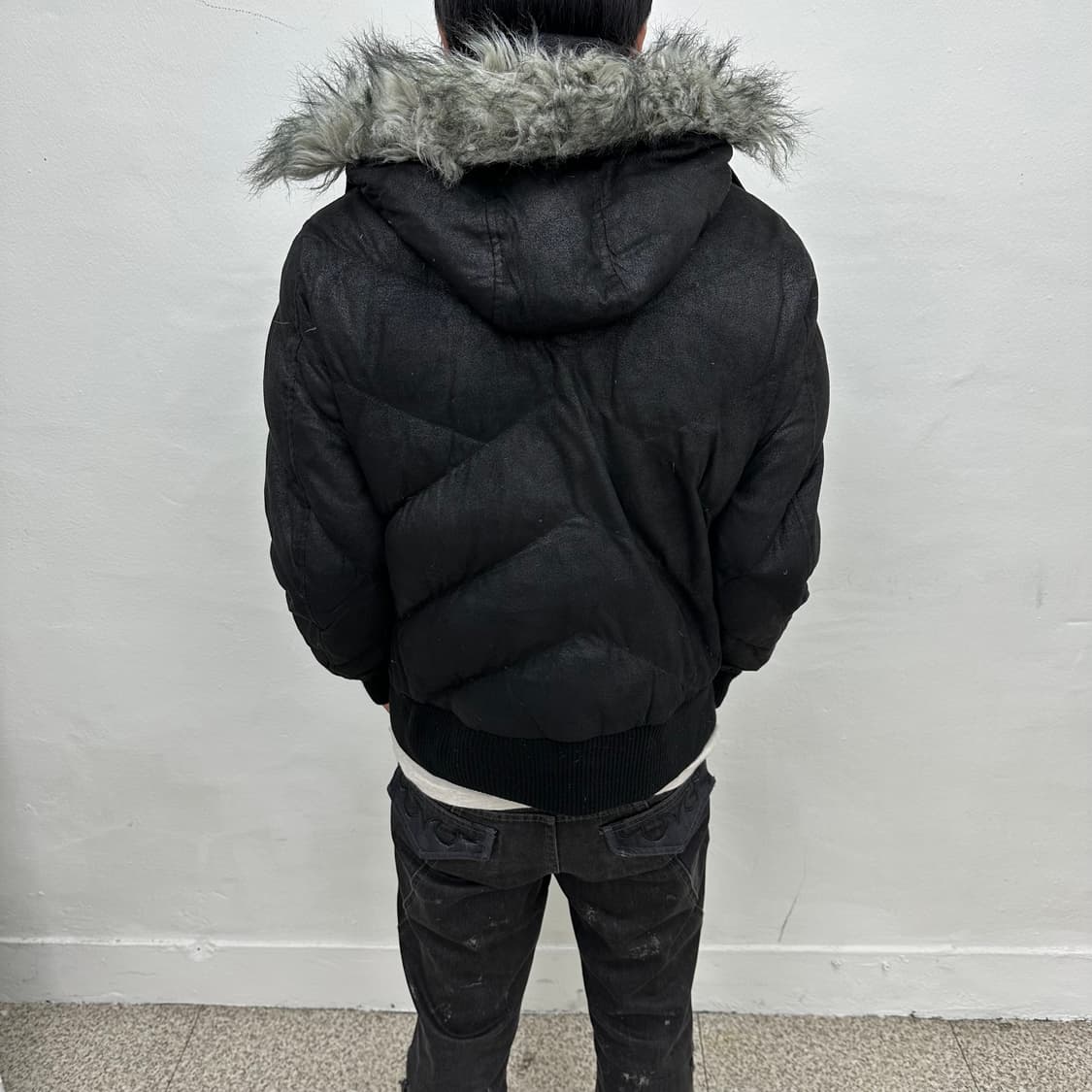 waxed texture fur down jacket 상품이미지3