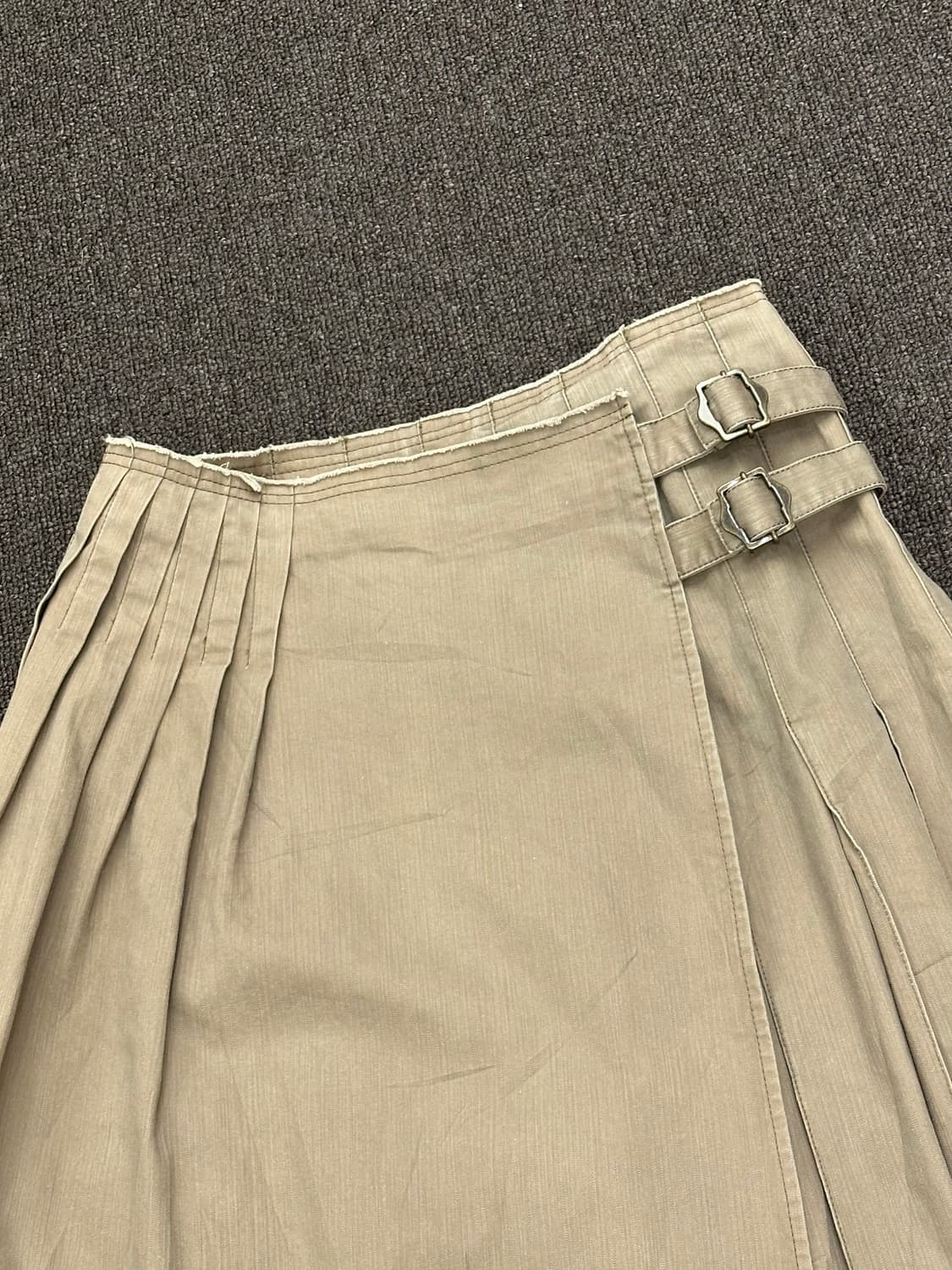 OS)A/T vintage 그런지 베이지 레이어드 플리스 데님 롱스커트 상품이미지4