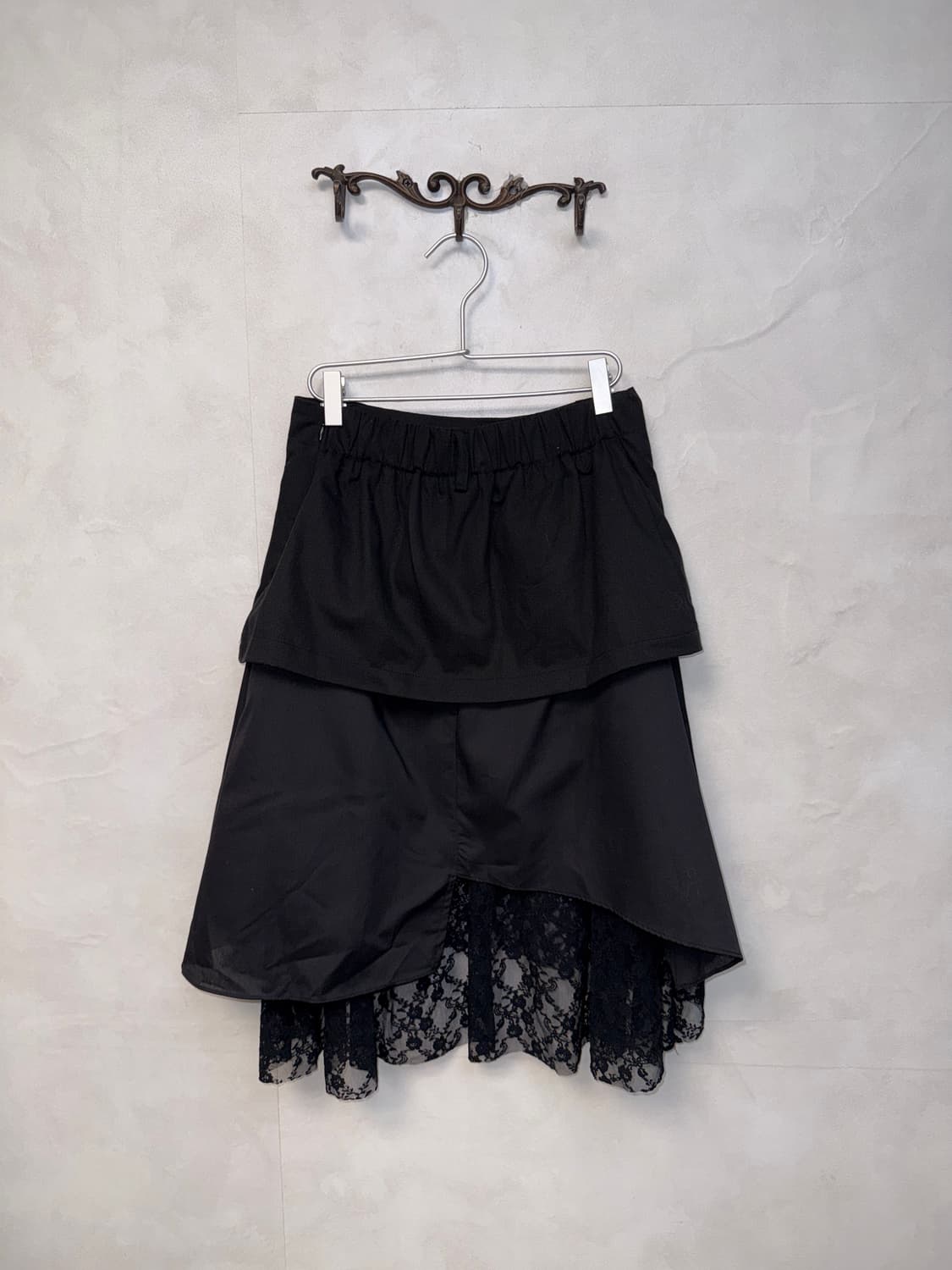 Black unbalanced lace layered skirt 상품이미지3
