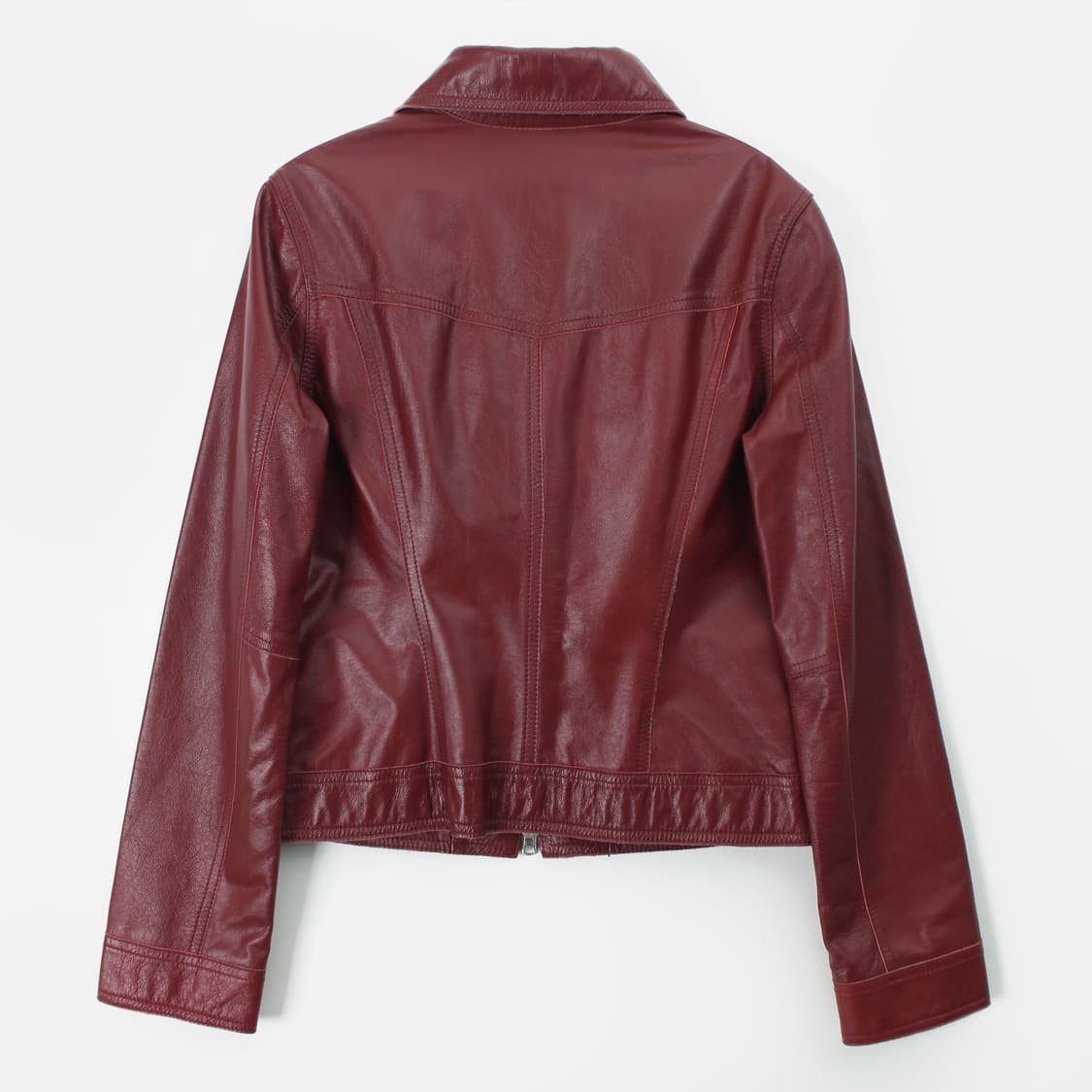 PZA 빈티지 버건디 레드 리얼 가죽 지퍼 크롭 자켓 상품이미지4