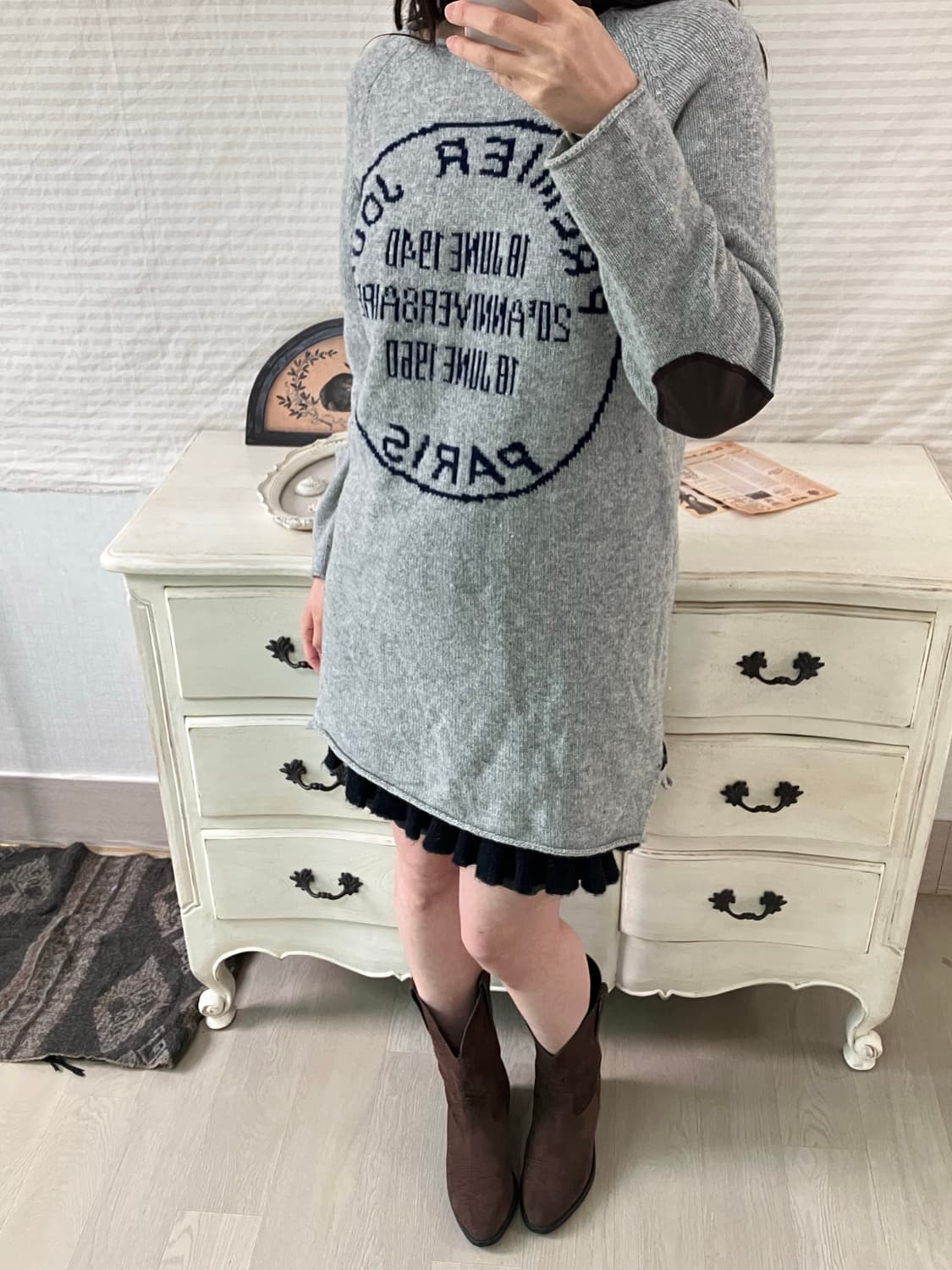 jpn vintage 차콜 네이비 레터링 니트 y2k 스트릿 갸루 펑키 상품이미지1