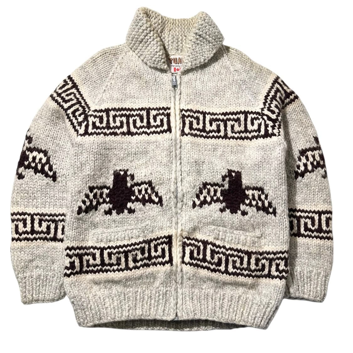 Tuak 캐나다 코위찬 숄카라 패턴 핸드 니트 집업 가디건 자켓 상품이미지1