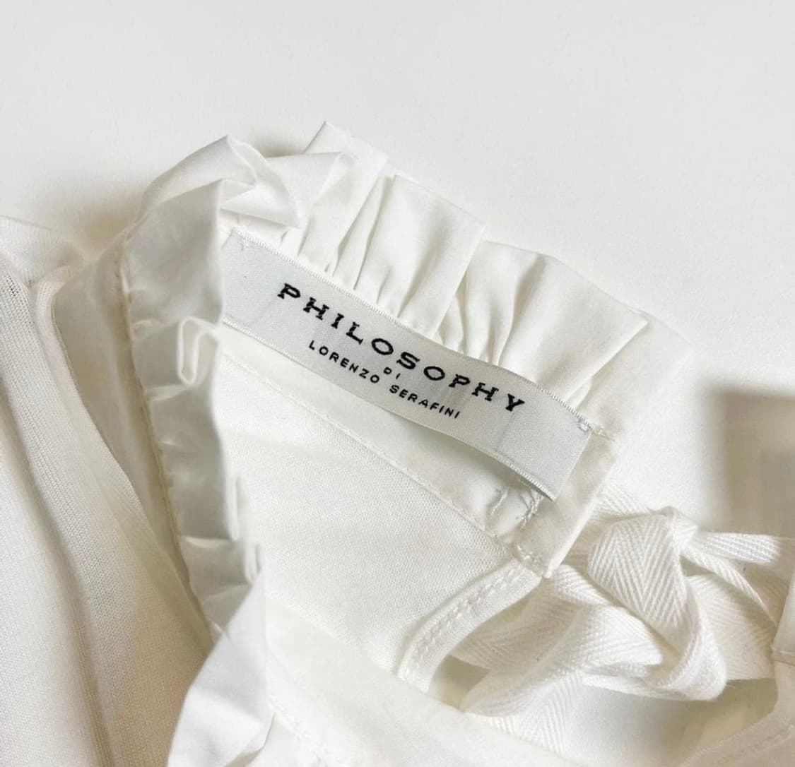 y2k 필로소피 디 로렌소 레이온 프릴 롱 화이트 슬리브리스 발렛코어 상품이미지4