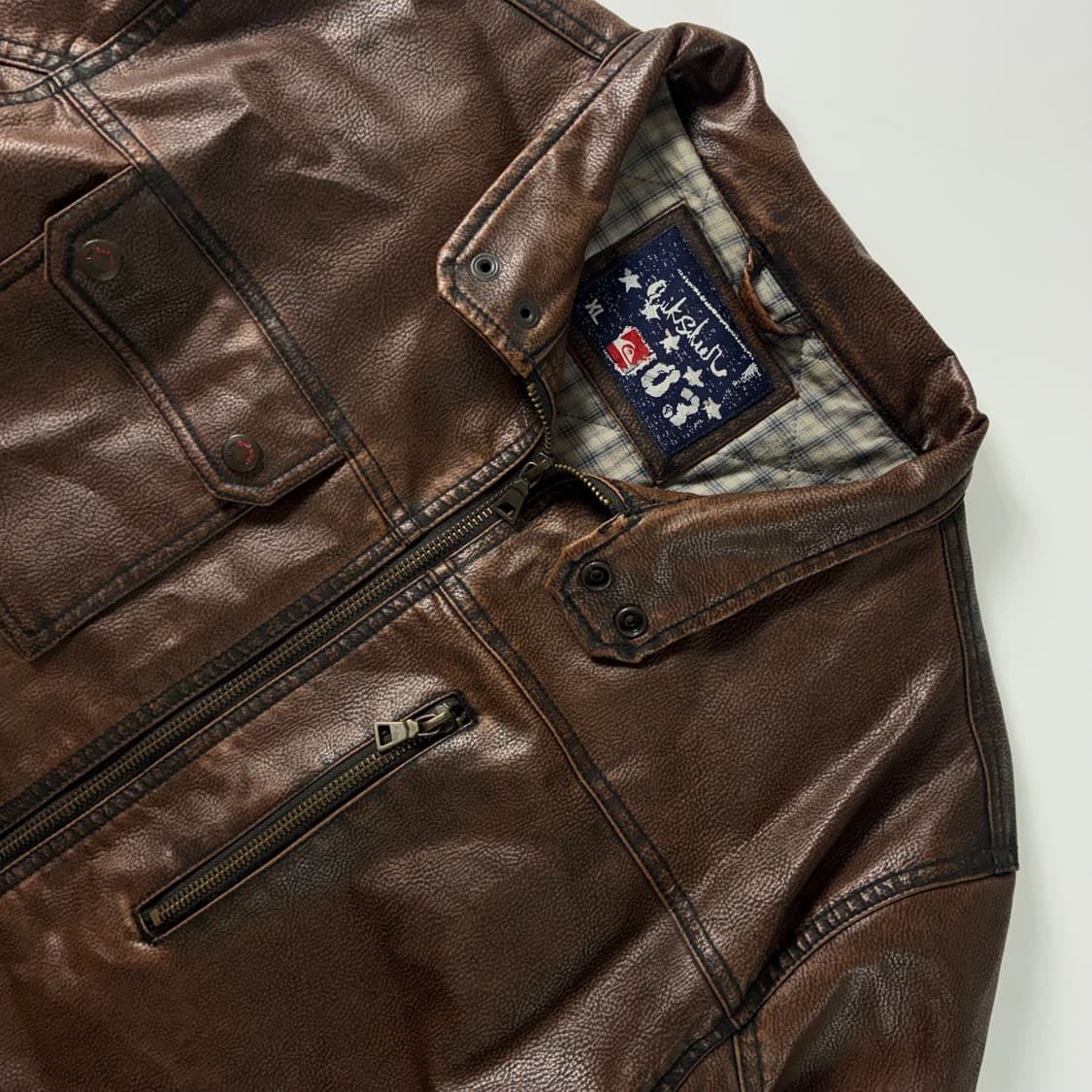 Quick silver  퀵실버 90,s 웨스턴 레더 브라운 레이싱 자켓 상품이미지6