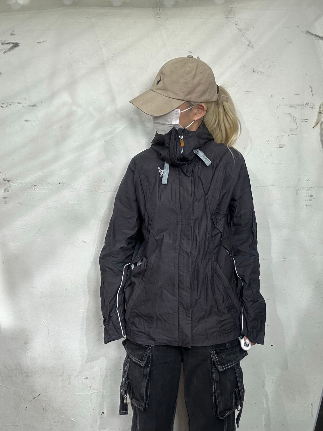 00s 아디다스 차콜 후드 바람막이 오버핏 올드스쿨 트랙 자켓 95 상품이미지2