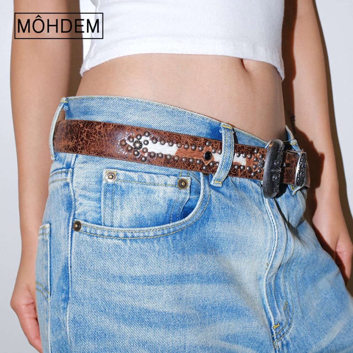 [Unisex] 웨스턴 송치털 카우 에스닉 가죽벨트 상품이미지4