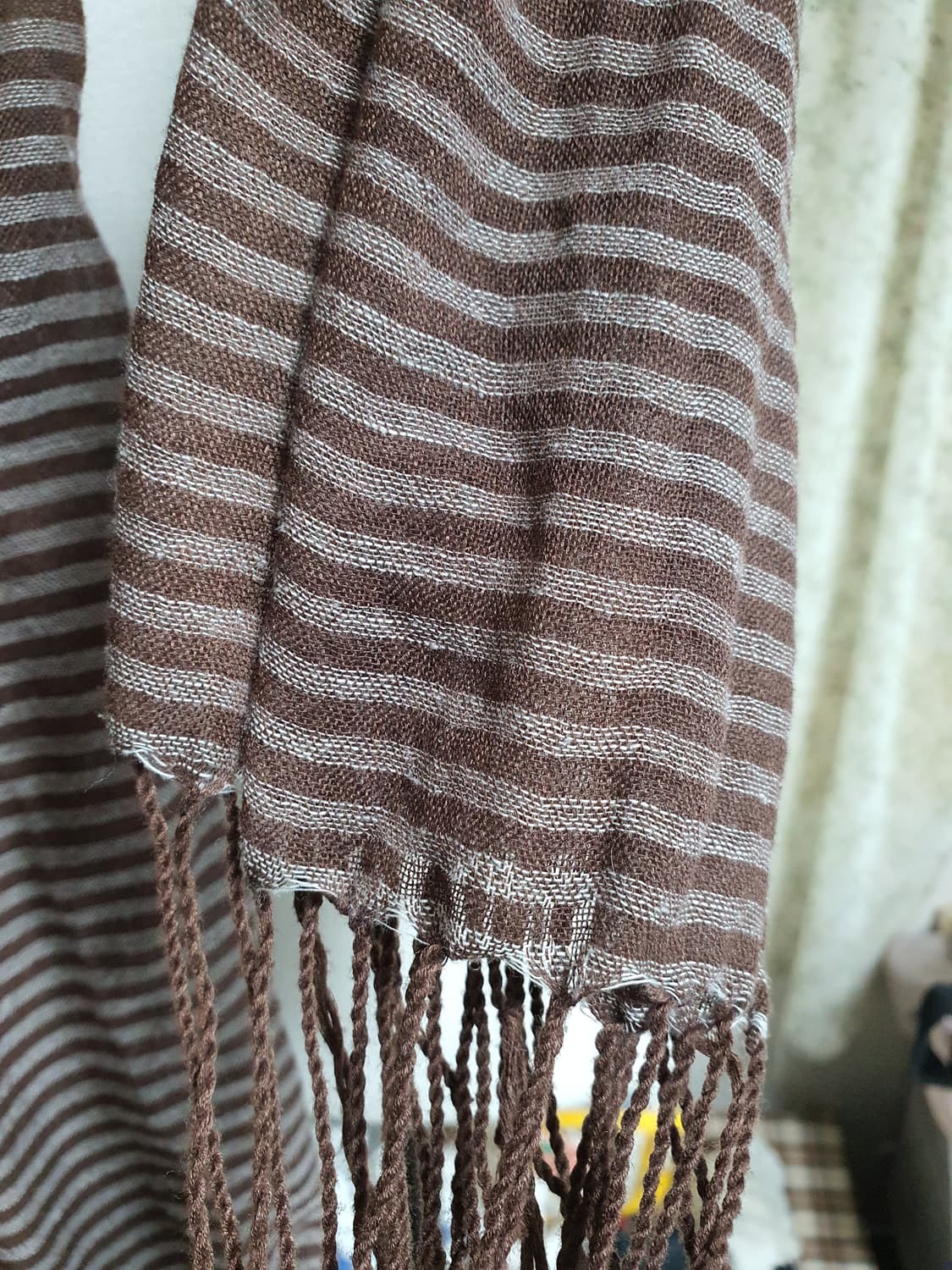 [모리걸] 봄여름 머플러 줄무늬 태슬 머플러 브라운 상품이미지2