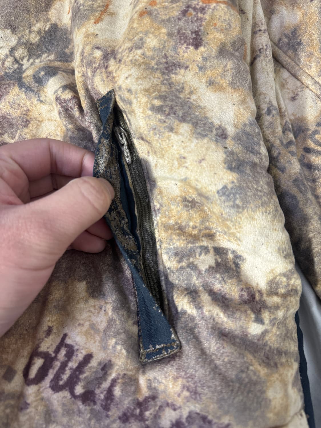 빈티지 디스트로이드 카모 패턴 블루종 안감 보아 퍼 y2k lgb goa 상품이미지7