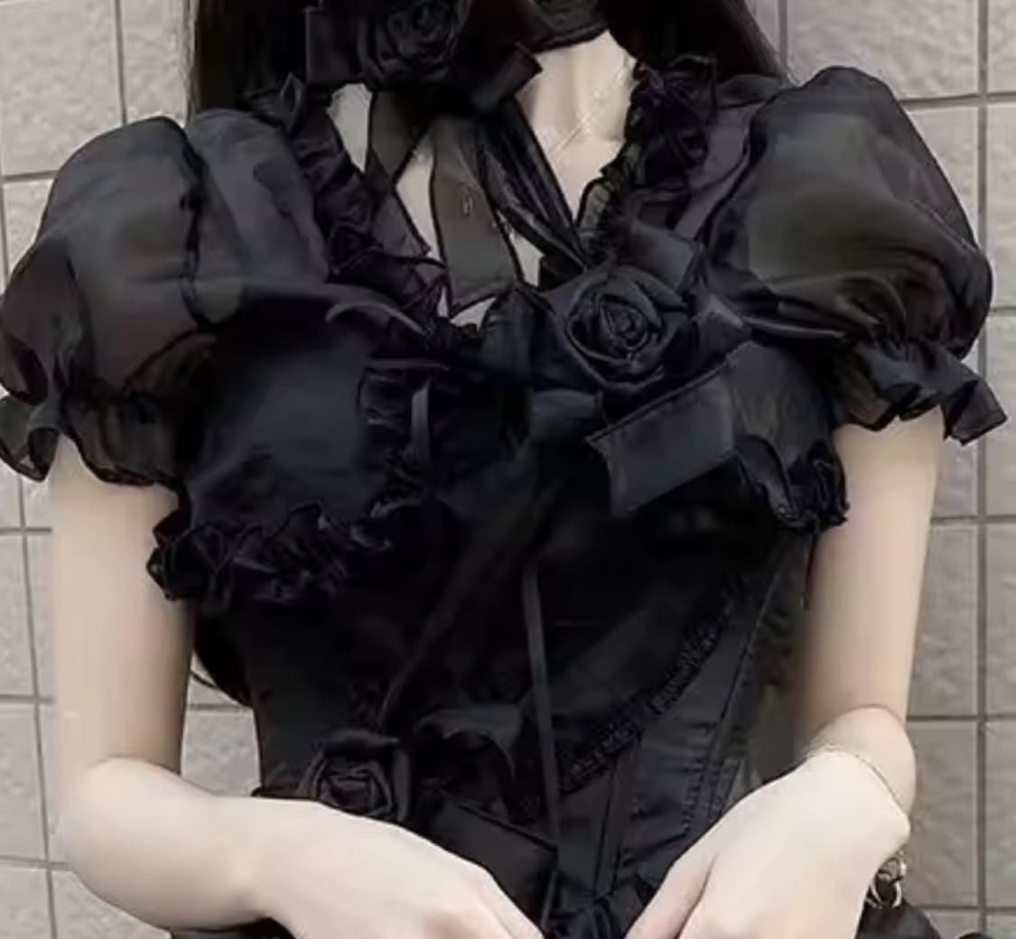 고딕 빈티지 프릴 퍼프소매 가디건 상품이미지1