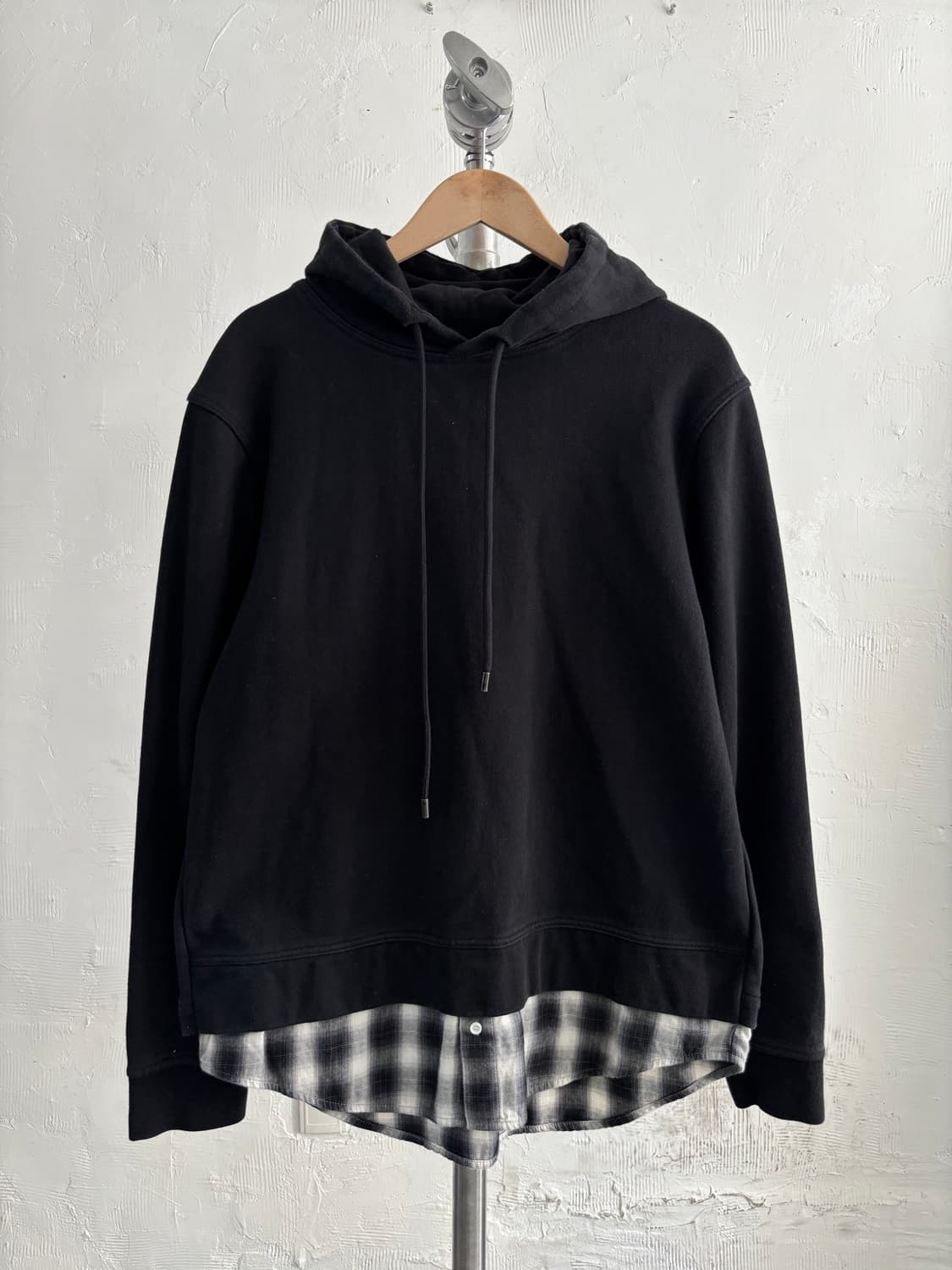 Solid Homme 솔리드옴므 셔츠 레이어드 블랙 후드티 상품이미지1