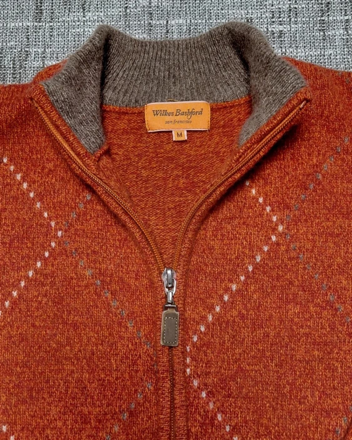 Wilkes Bashford 남성 아가일 니트 집업 M 상품이미지1