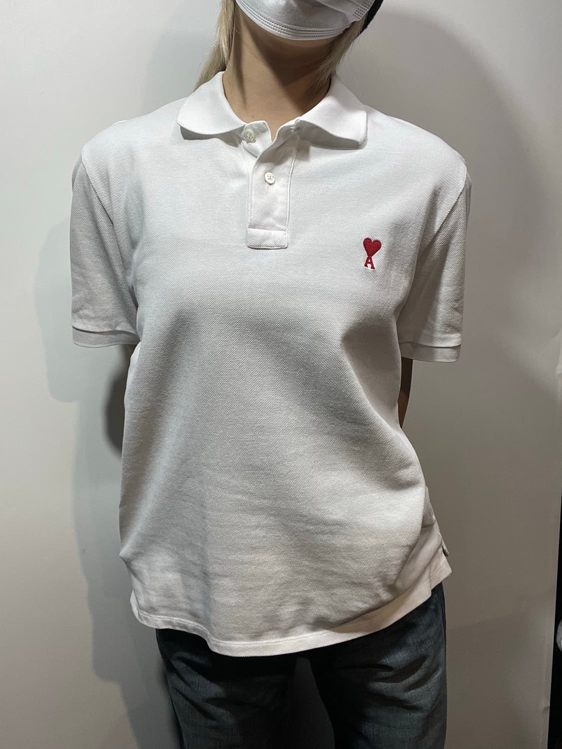아미 스몰 하트 화이트 반팔 폴로티 상품이미지1