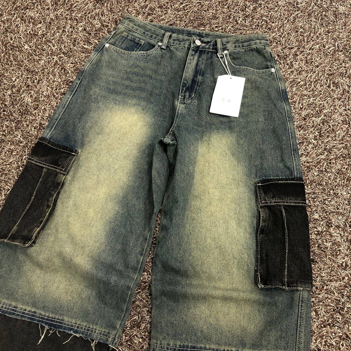 새상품 트릴리온 컬러 블록 카고 벌룬 데님 팬츠 상품이미지2