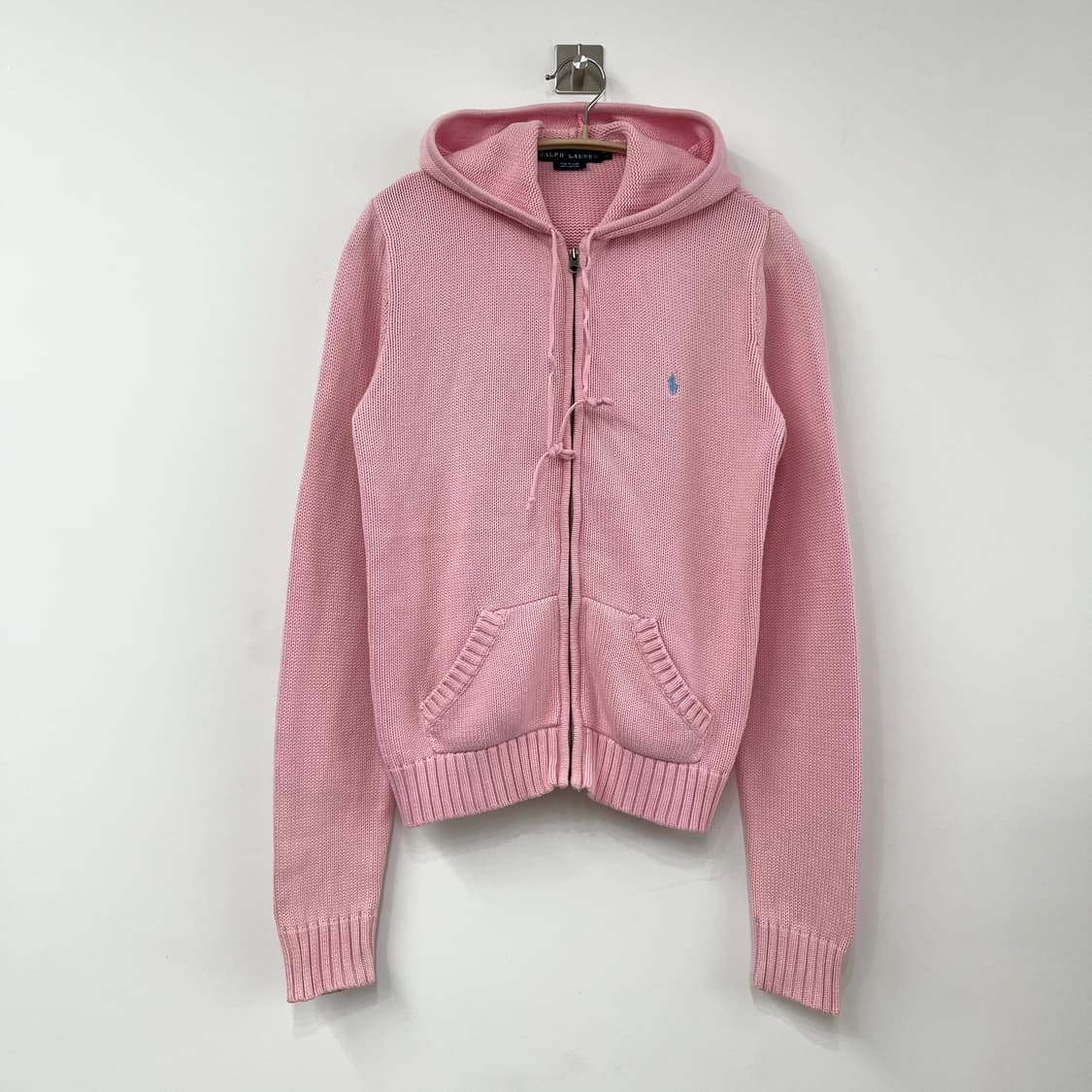 폴로 랄프로렌 하늘색 포니 딸기우유 니트 후드 집업 상품이미지2