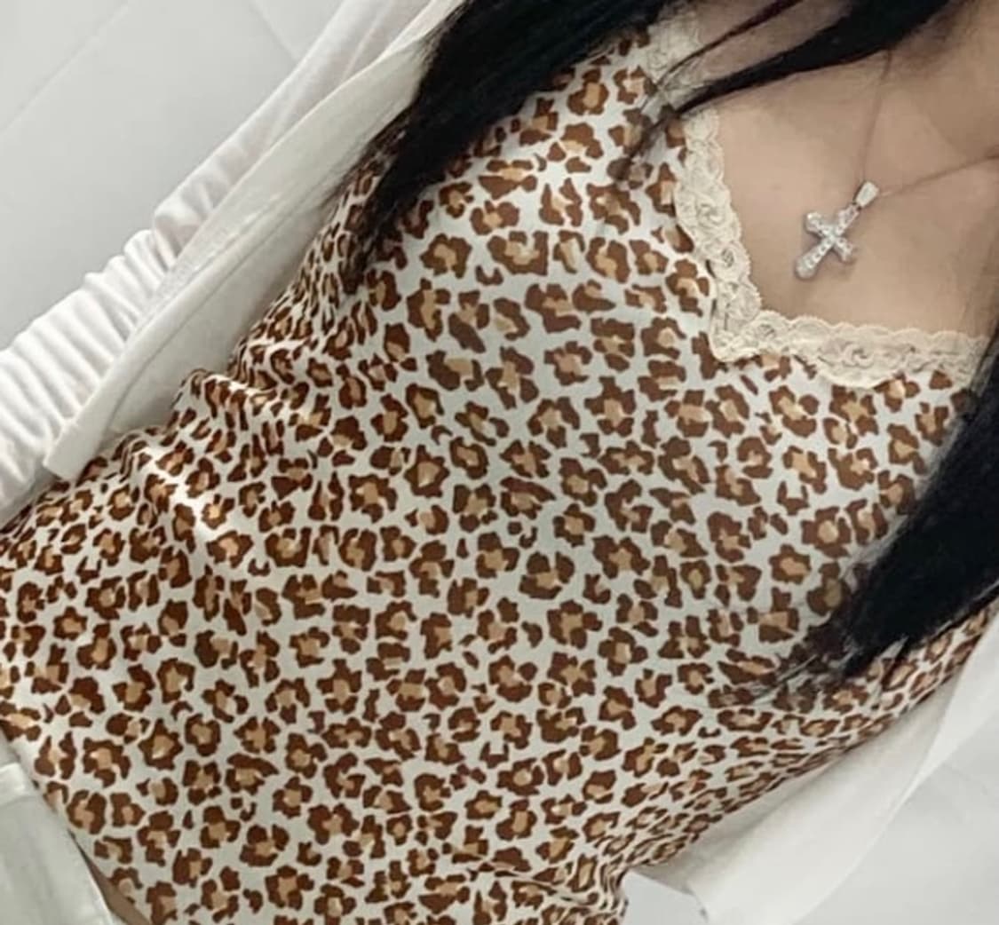 빈티지 오네갸루 레오파드 레이스 나시 상품이미지1